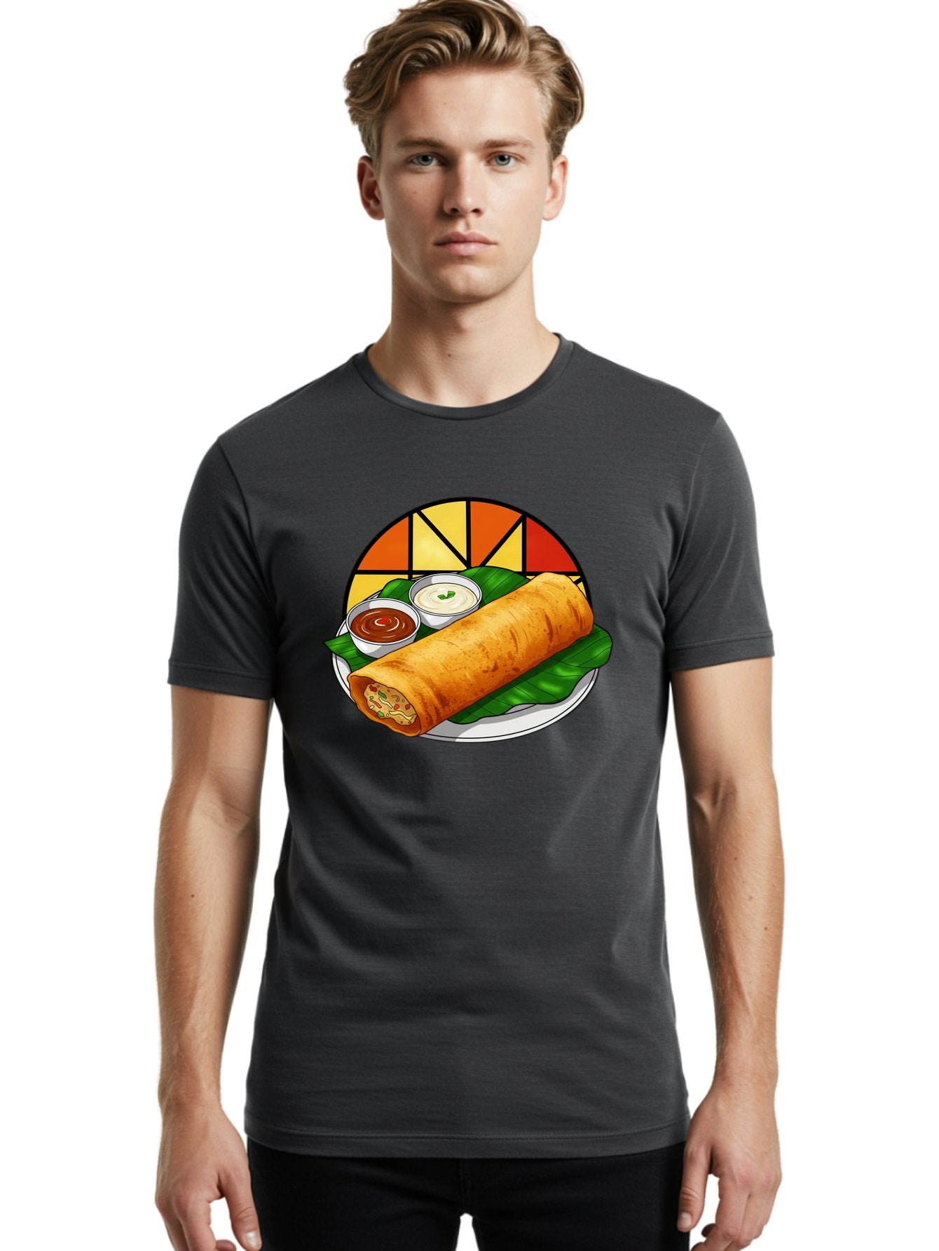 Masala-Dosa-14 Men'S Graphic Tee, 100% Cotton, Comfortable Casual Summer Wear, Machine Washable, South Indian Cuisine, Traditional Dosa, Masala Filling, Chutney, Sambar, Indian Breakfast, Fermented Rice Crepe, Delicious Meal, Baa975 30