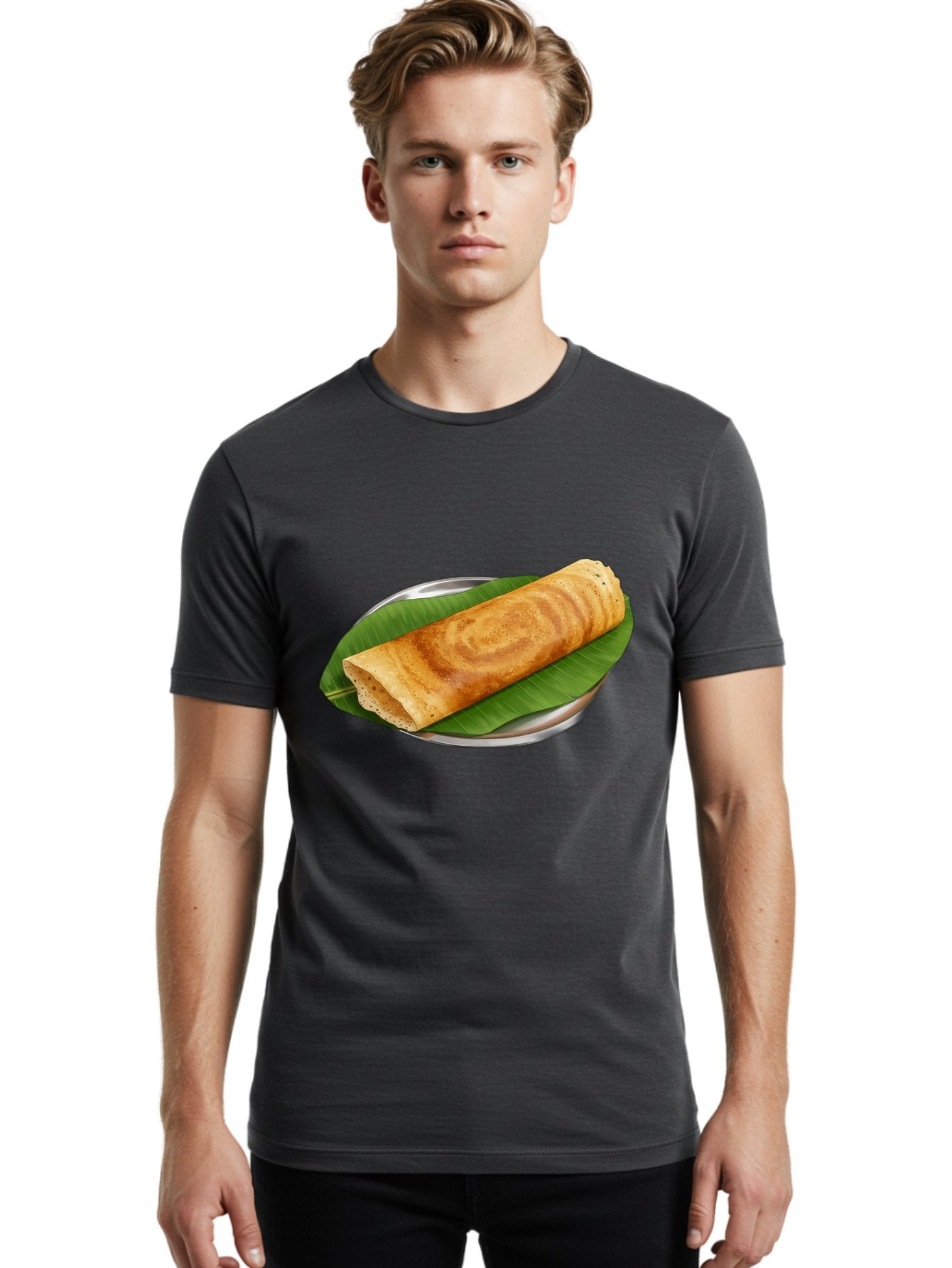Masala-Dosa-2 Men'S Graphic Tee, 100% Cotton, Comfortable Casual Summer Wear, Machine Washable, South Indian Cuisine, Traditional Food, Dosa Recipe, Banana Leaf, Indian Breakfast, Fermented Rice, Crispy Crepe, Vegetarian Dish, Authentic Flavor Baa980 24