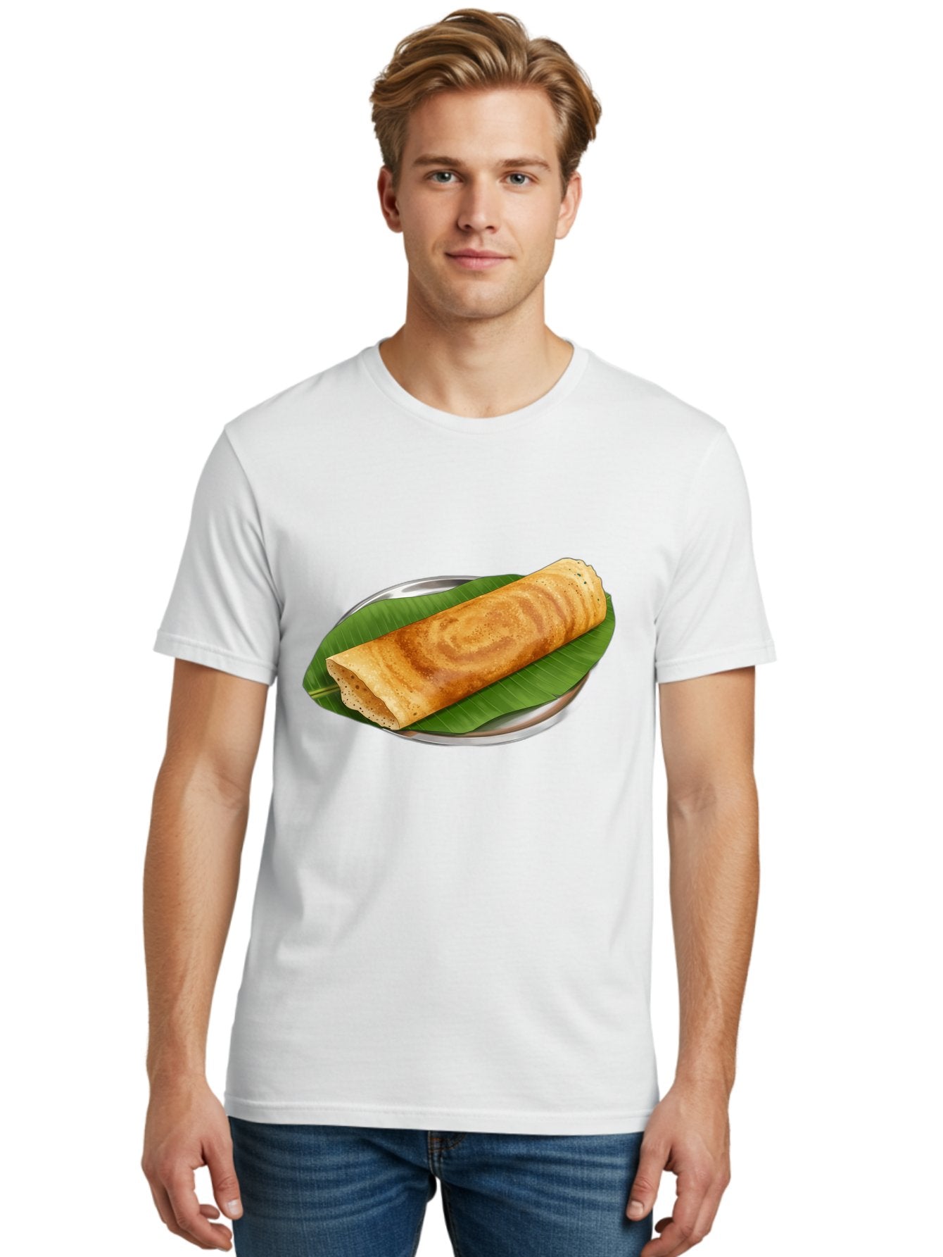 Masala-Dosa-2 Men'S Graphic Tee, 100% Cotton, Comfortable Casual Summer Wear, Machine Washable, South Indian Cuisine, Traditional Food, Dosa Recipe, Banana Leaf, Indian Breakfast, Fermented Rice, Crispy Crepe, Vegetarian Dish, Authentic Flavor Baa980 30