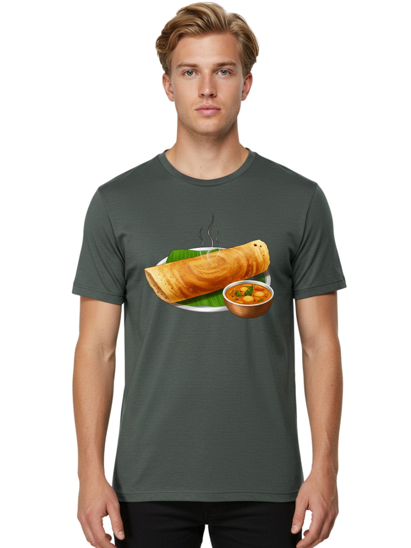 Masala-Dosa-9 Men'S Graphic Tee, 100% Cotton, Comfortable Casual Summer Wear, Machine Washable, South Indian Cuisine, Traditional Breakfast, Dosa And Sambar, Indian Food, Savory Crepe, Spicy Curry, Steaming Hot, Banana Leaf, Delicious Meal, Baa987 23