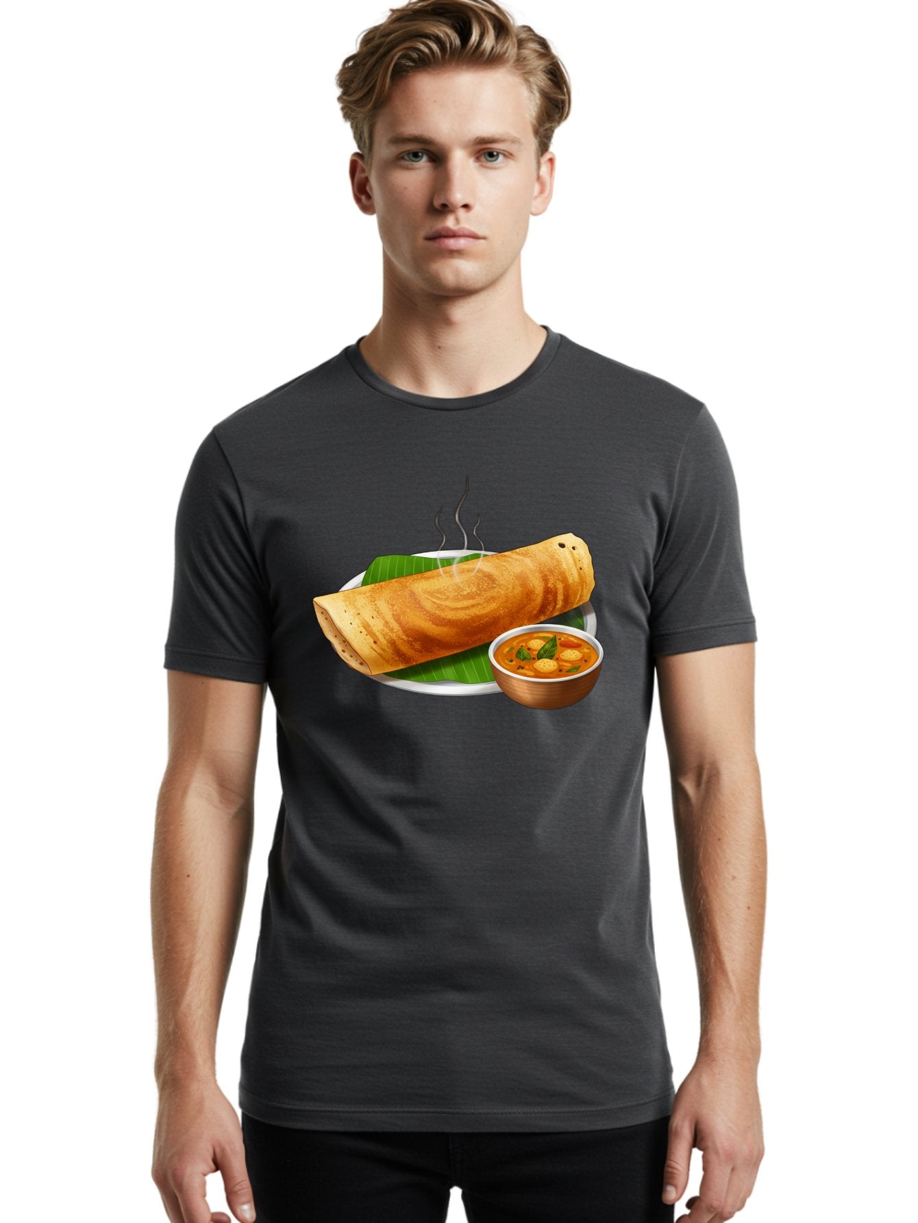 Masala-Dosa-9 Men'S Graphic Tee, 100% Cotton, Comfortable Casual Summer Wear, Machine Washable, South Indian Cuisine, Traditional Breakfast, Dosa And Sambar, Indian Food, Savory Crepe, Spicy Curry, Steaming Hot, Banana Leaf, Delicious Meal, Baa987 20