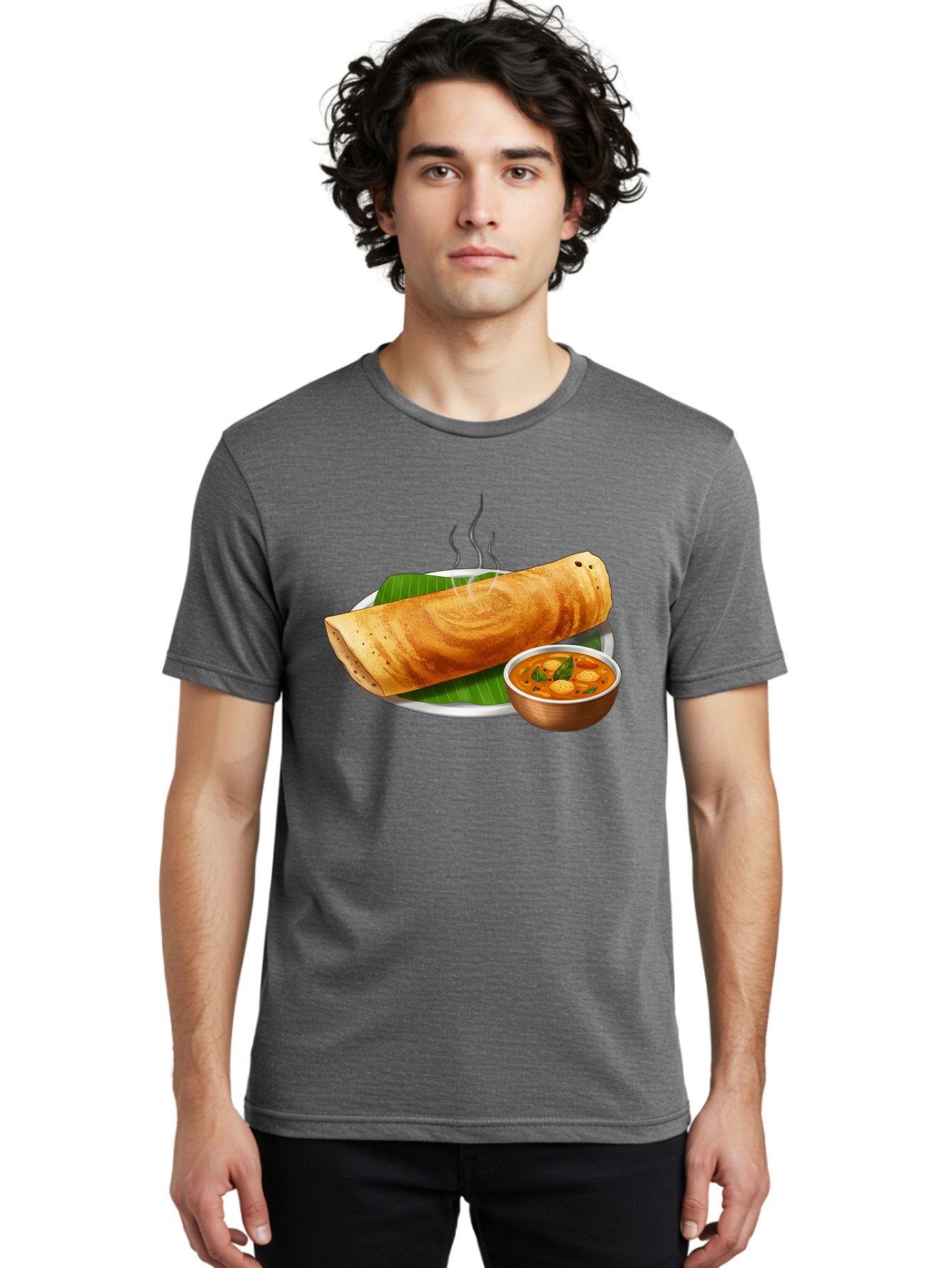 Masala-Dosa-9 Men'S Graphic Tee, 100% Cotton, Comfortable Casual Summer Wear, Machine Washable, South Indian Cuisine, Traditional Breakfast, Dosa And Sambar, Indian Food, Savory Crepe, Spicy Curry, Steaming Hot, Banana Leaf, Delicious Meal, Baa987 30