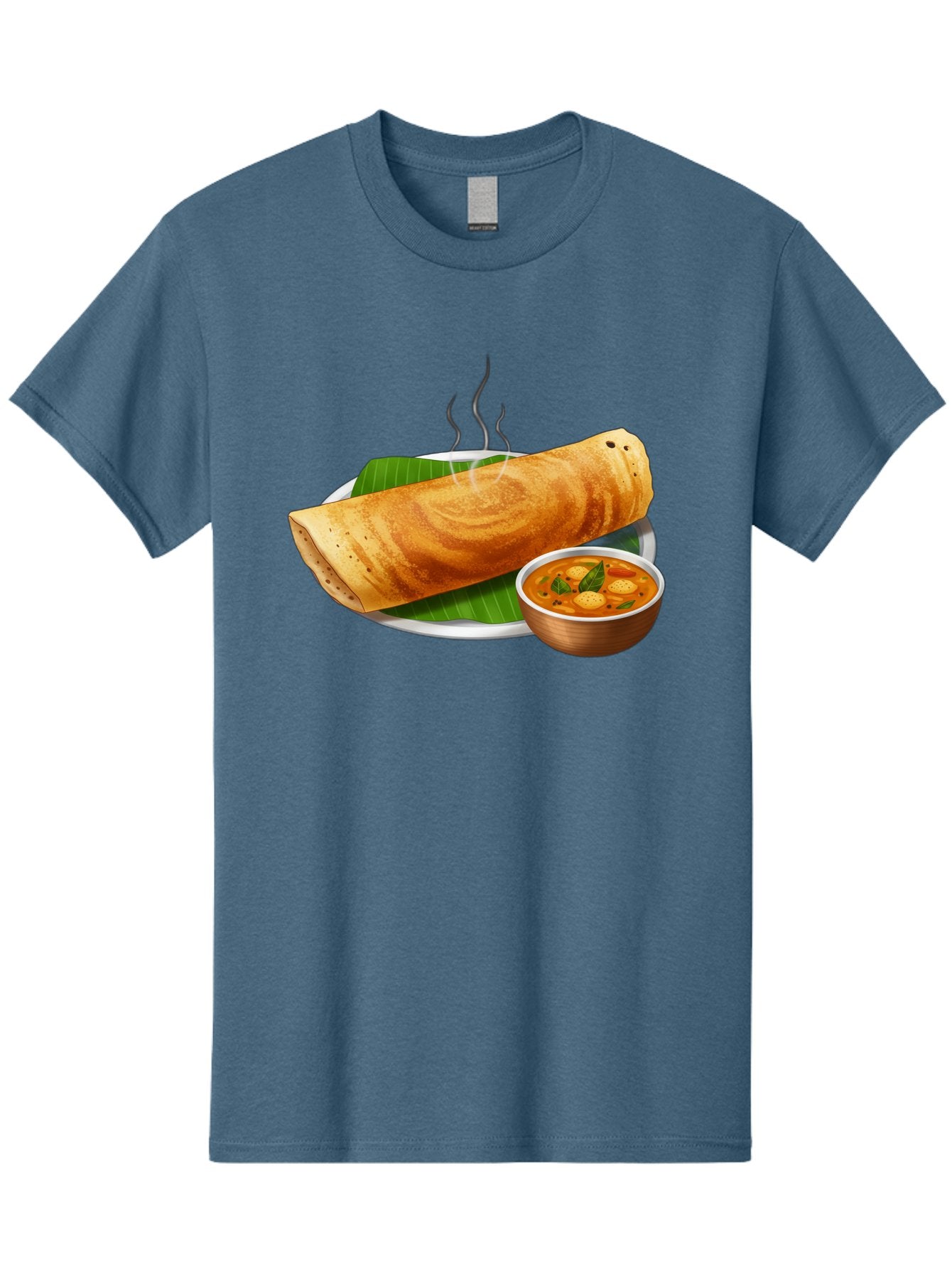 Masala-Dosa-9 Men'S Graphic Tee, 100% Cotton, Comfortable Casual Summer Wear, Machine Washable, South Indian Cuisine, Traditional Breakfast, Dosa And Sambar, Indian Food, Savory Crepe, Spicy Curry, Steaming Hot, Banana Leaf, Delicious Meal, Baa987