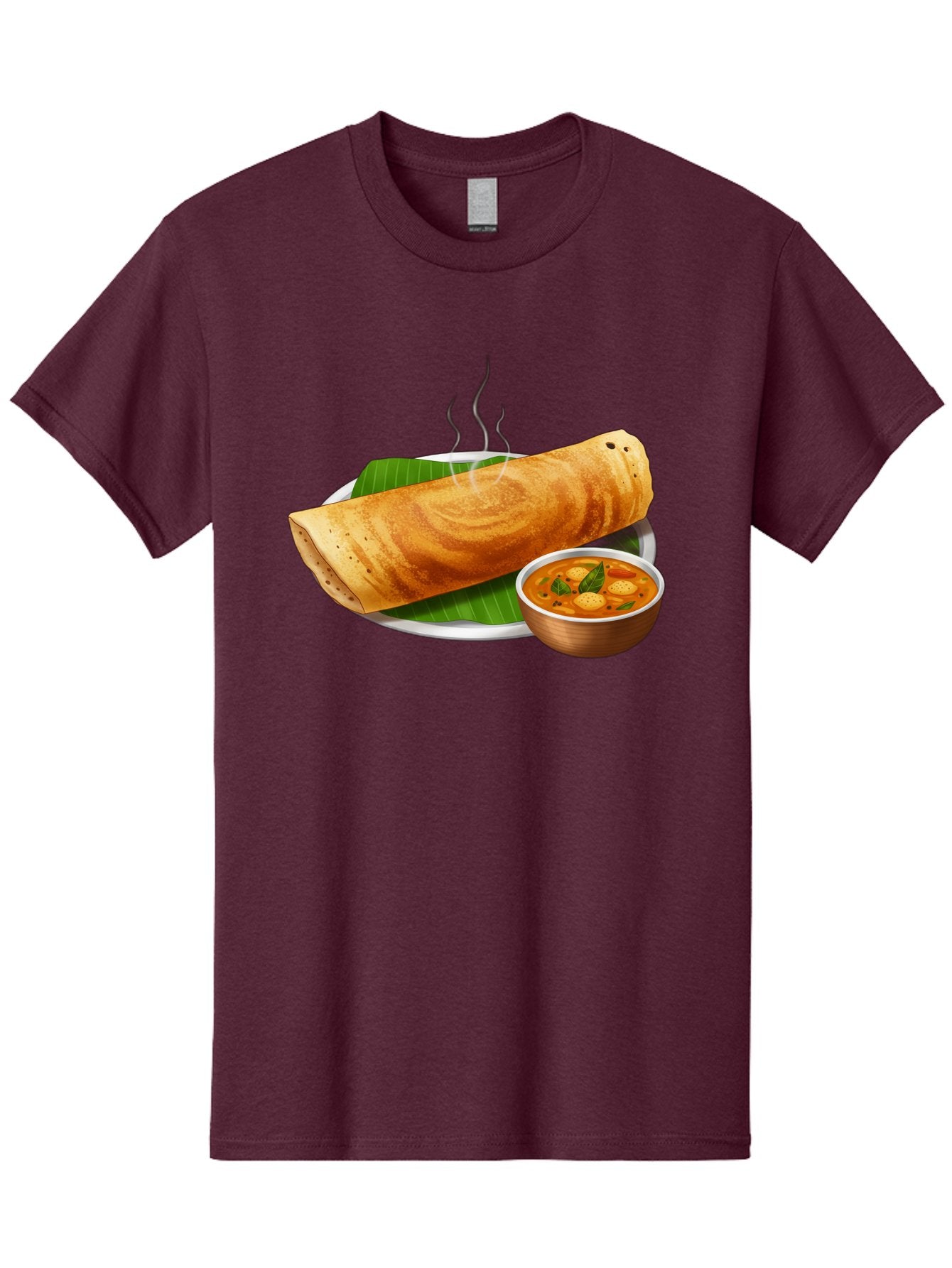 Masala-Dosa-9 Men'S Graphic Tee, 100% Cotton, Comfortable Casual Summer Wear, Machine Washable, South Indian Cuisine, Traditional Breakfast, Dosa And Sambar, Indian Food, Savory Crepe, Spicy Curry, Steaming Hot, Banana Leaf, Delicious Meal, Baa987 3