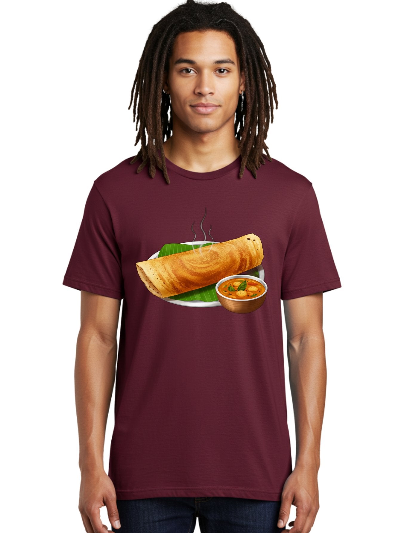 Masala-Dosa-9 Men'S Graphic Tee, 100% Cotton, Comfortable Casual Summer Wear, Machine Washable, South Indian Cuisine, Traditional Breakfast, Dosa And Sambar, Indian Food, Savory Crepe, Spicy Curry, Steaming Hot, Banana Leaf, Delicious Meal, Baa987 22