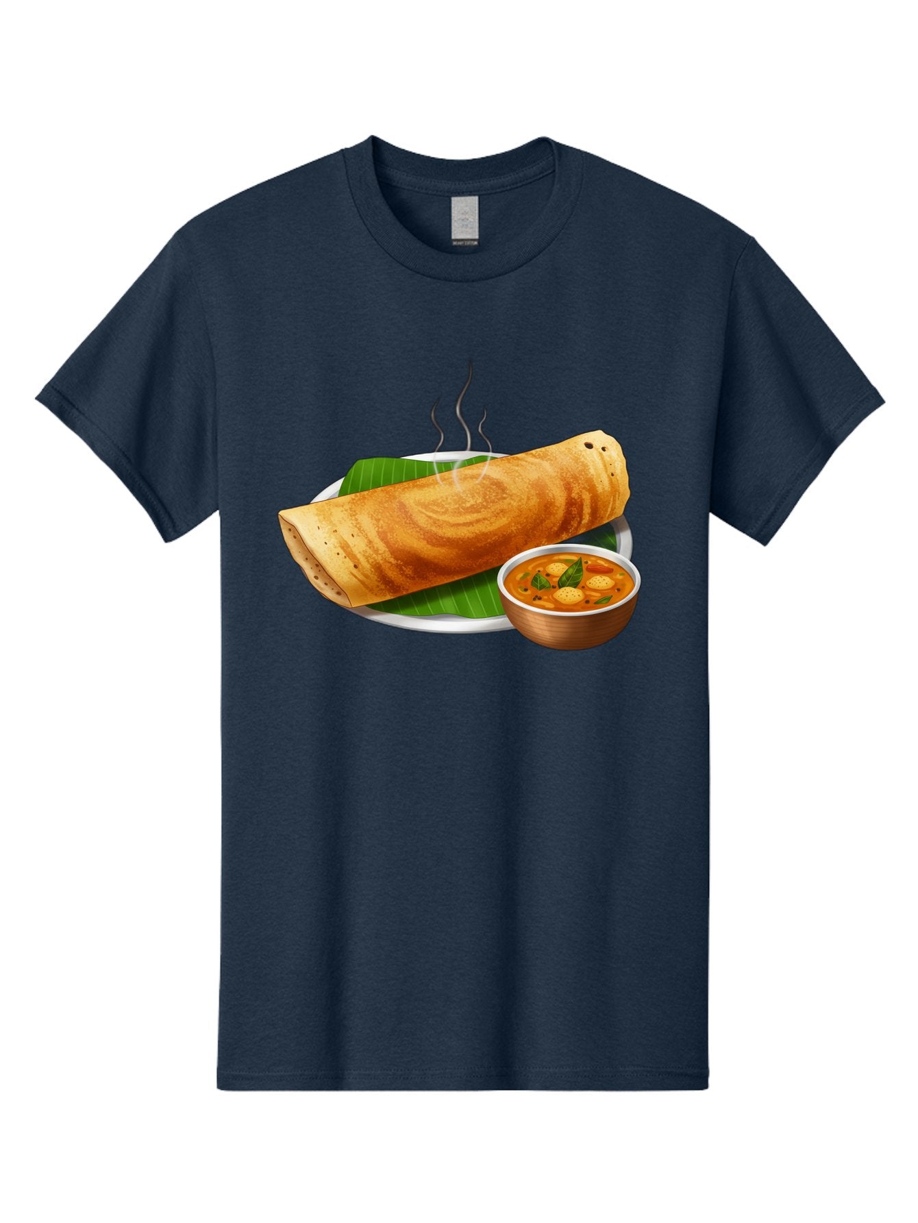 Masala-Dosa-9 Men'S Graphic Tee, 100% Cotton, Comfortable Casual Summer Wear, Machine Washable, South Indian Cuisine, Traditional Breakfast, Dosa And Sambar, Indian Food, Savory Crepe, Spicy Curry, Steaming Hot, Banana Leaf, Delicious Meal, Baa987