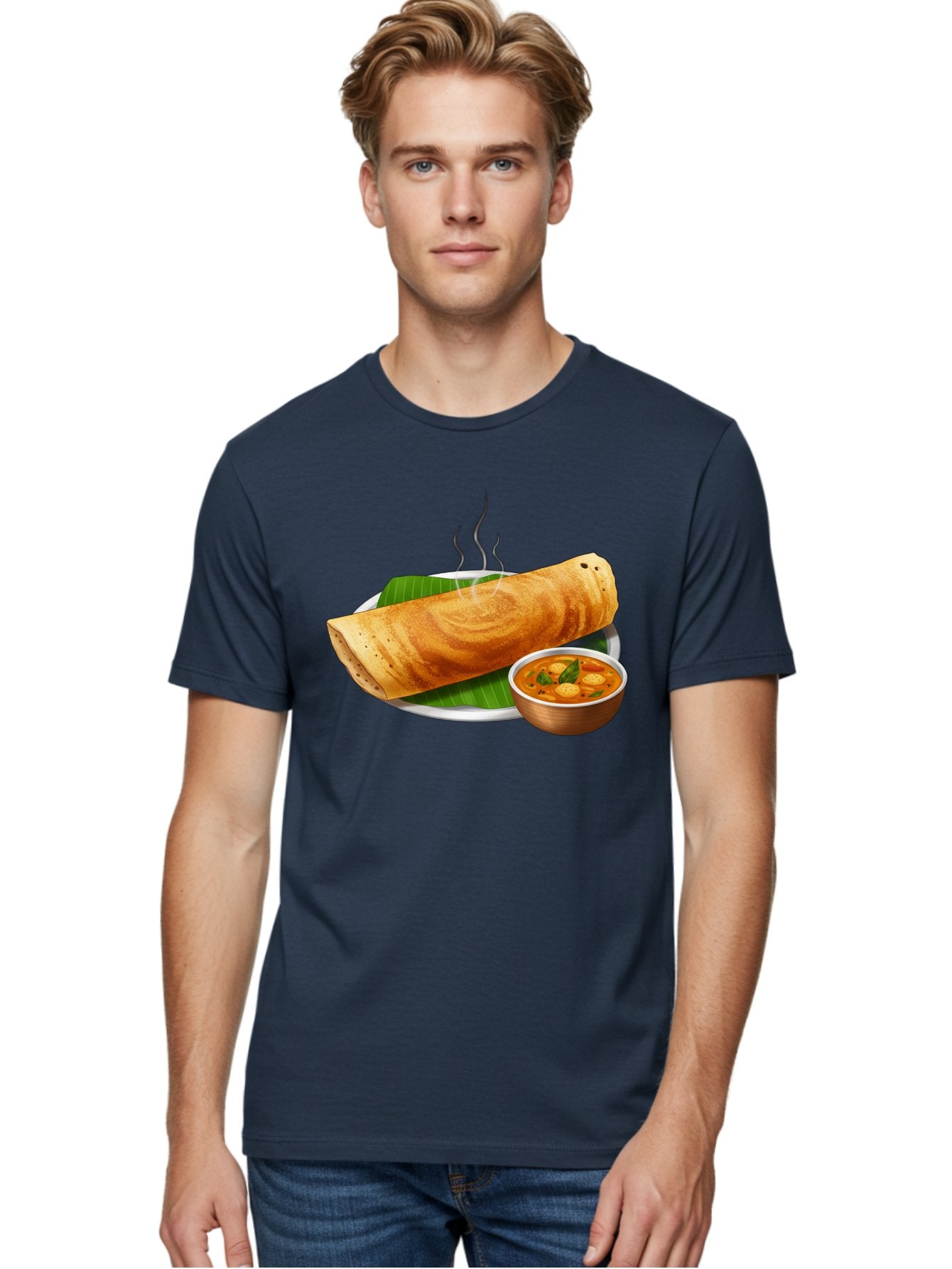 Masala-Dosa-9 Men'S Graphic Tee, 100% Cotton, Comfortable Casual Summer Wear, Machine Washable, South Indian Cuisine, Traditional Breakfast, Dosa And Sambar, Indian Food, Savory Crepe, Spicy Curry, Steaming Hot, Banana Leaf, Delicious Meal, Baa987 19