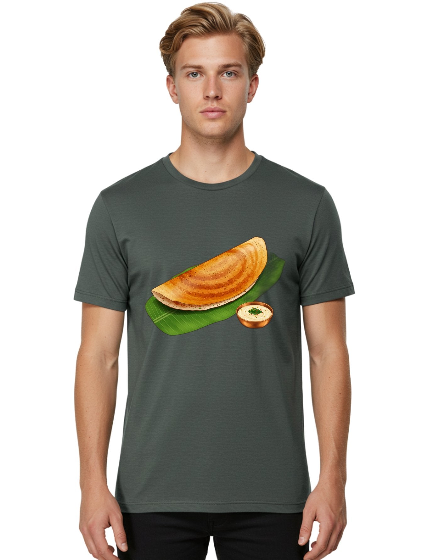 Masala-Dosa-With-Chutney Men'S Graphic Tee, 100% Cotton, Comfortable Casual Summer Wear, Machine Washable, Crispy Dosa, South Indian Cuisine, Fermented Rice Crepe, Chutney, Traditional Breakfast, Indian Food, Banana Leaf, Tasty Dosai Baa988 27