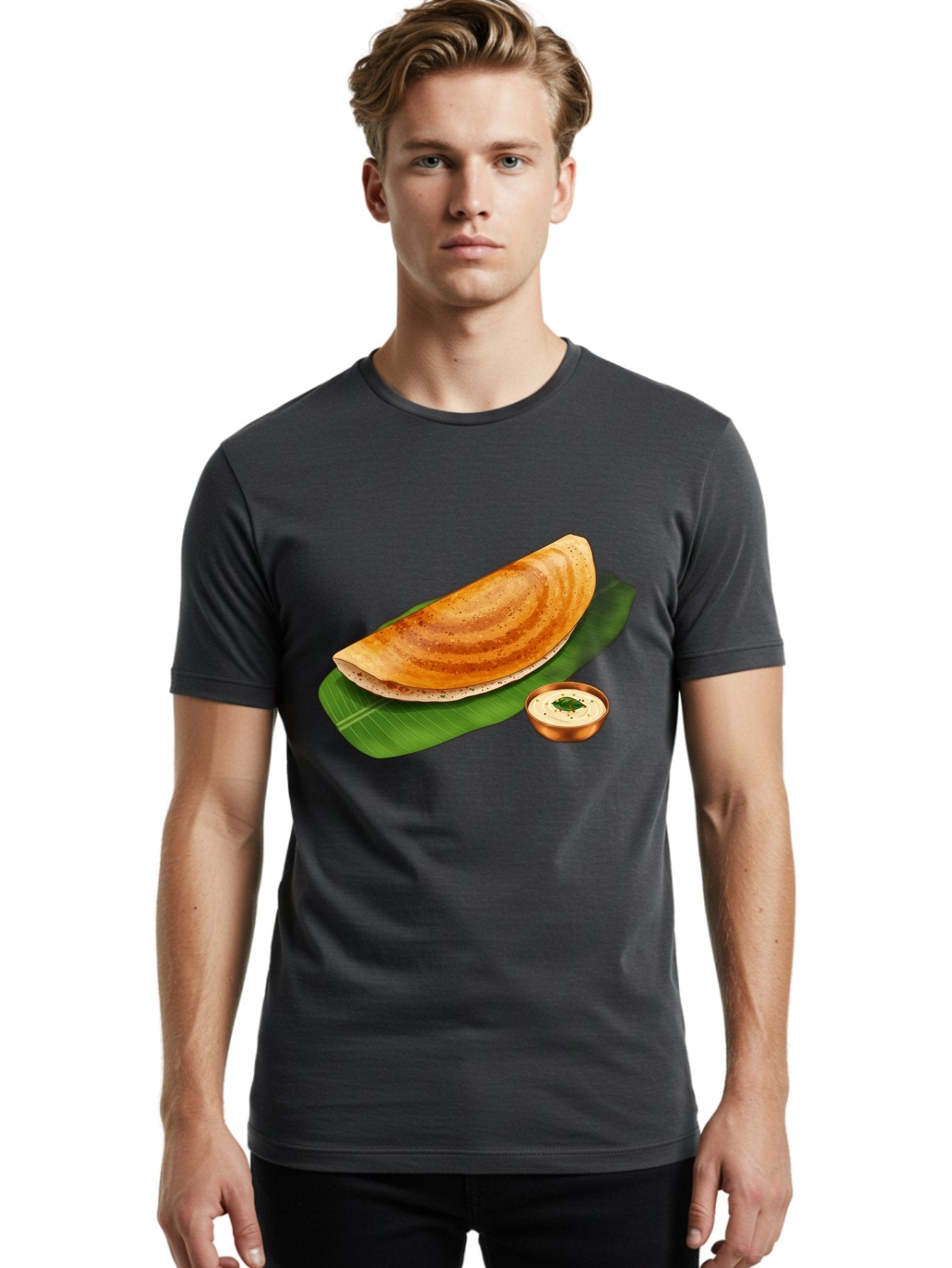 Masala-Dosa-With-Chutney Men'S Graphic Tee, 100% Cotton, Comfortable Casual Summer Wear, Machine Washable, Crispy Dosa, South Indian Cuisine, Fermented Rice Crepe, Chutney, Traditional Breakfast, Indian Food, Banana Leaf, Tasty Dosai Baa988 20