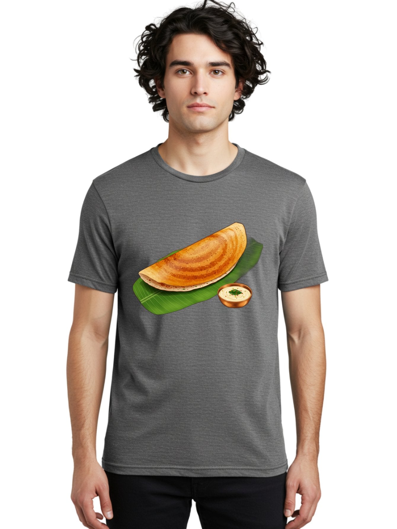Masala-Dosa-With-Chutney Men'S Graphic Tee, 100% Cotton, Comfortable Casual Summer Wear, Machine Washable, Crispy Dosa, South Indian Cuisine, Fermented Rice Crepe, Chutney, Traditional Breakfast, Indian Food, Banana Leaf, Tasty Dosai Baa988 23