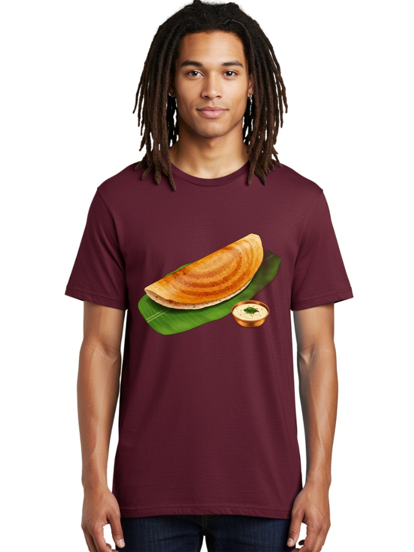 Masala-Dosa-With-Chutney Men'S Graphic Tee, 100% Cotton, Comfortable Casual Summer Wear, Machine Washable, Crispy Dosa, South Indian Cuisine, Fermented Rice Crepe, Chutney, Traditional Breakfast, Indian Food, Banana Leaf, Tasty Dosai Baa988 16