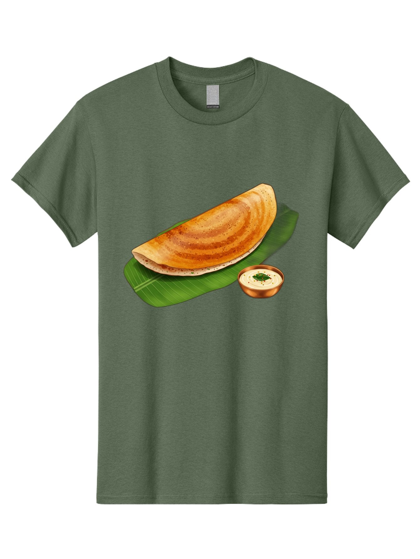 Masala-Dosa-With-Chutney Men'S Graphic Tee, 100% Cotton, Comfortable Casual Summer Wear, Machine Washable, Crispy Dosa, South Indian Cuisine, Fermented Rice Crepe, Chutney, Traditional Breakfast, Indian Food, Banana Leaf, Tasty Dosai Baa988 4