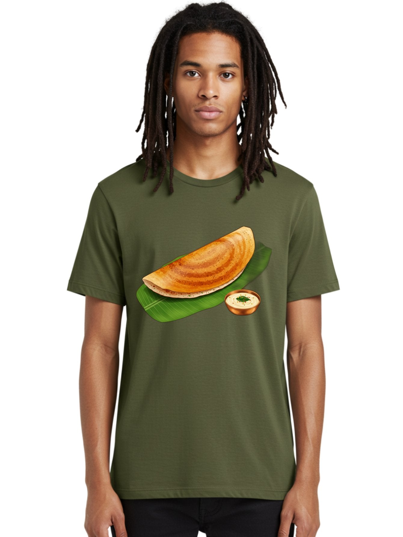 Masala-Dosa-With-Chutney Men'S Graphic Tee, 100% Cotton, Comfortable Casual Summer Wear, Machine Washable, Crispy Dosa, South Indian Cuisine, Fermented Rice Crepe, Chutney, Traditional Breakfast, Indian Food, Banana Leaf, Tasty Dosai Baa988 18