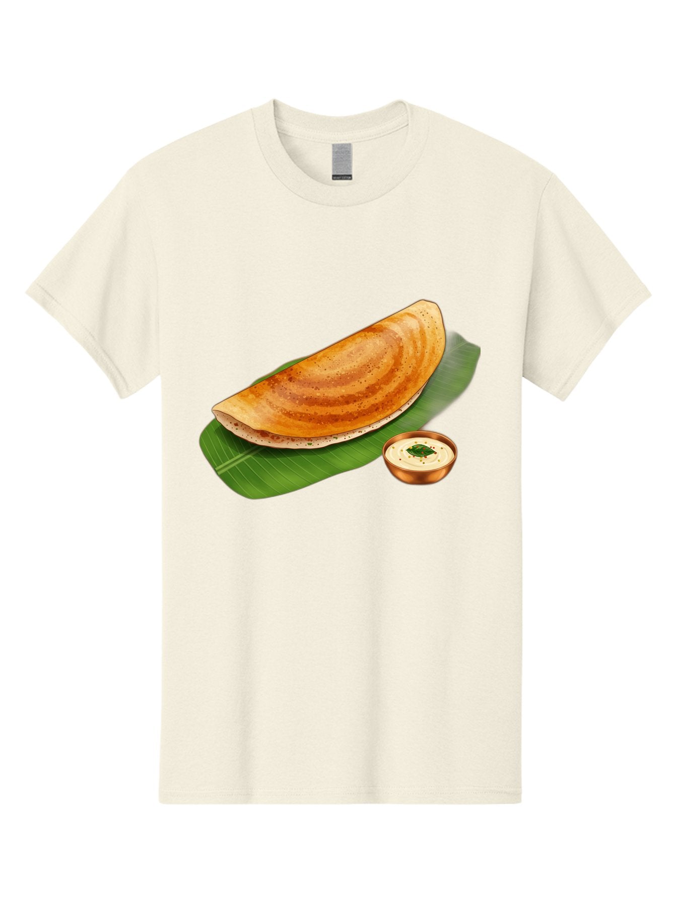 Masala-Dosa-With-Chutney Men'S Graphic Tee, 100% Cotton, Comfortable Casual Summer Wear, Machine Washable, Crispy Dosa, South Indian Cuisine, Fermented Rice Crepe, Chutney, Traditional Breakfast, Indian Food, Banana Leaf, Tasty Dosai Baa988