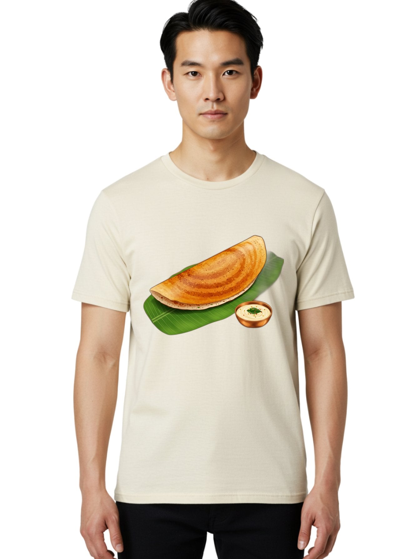 Masala-Dosa-With-Chutney Men'S Graphic Tee, 100% Cotton, Comfortable Casual Summer Wear, Machine Washable, Crispy Dosa, South Indian Cuisine, Fermented Rice Crepe, Chutney, Traditional Breakfast, Indian Food, Banana Leaf, Tasty Dosai Baa988 19