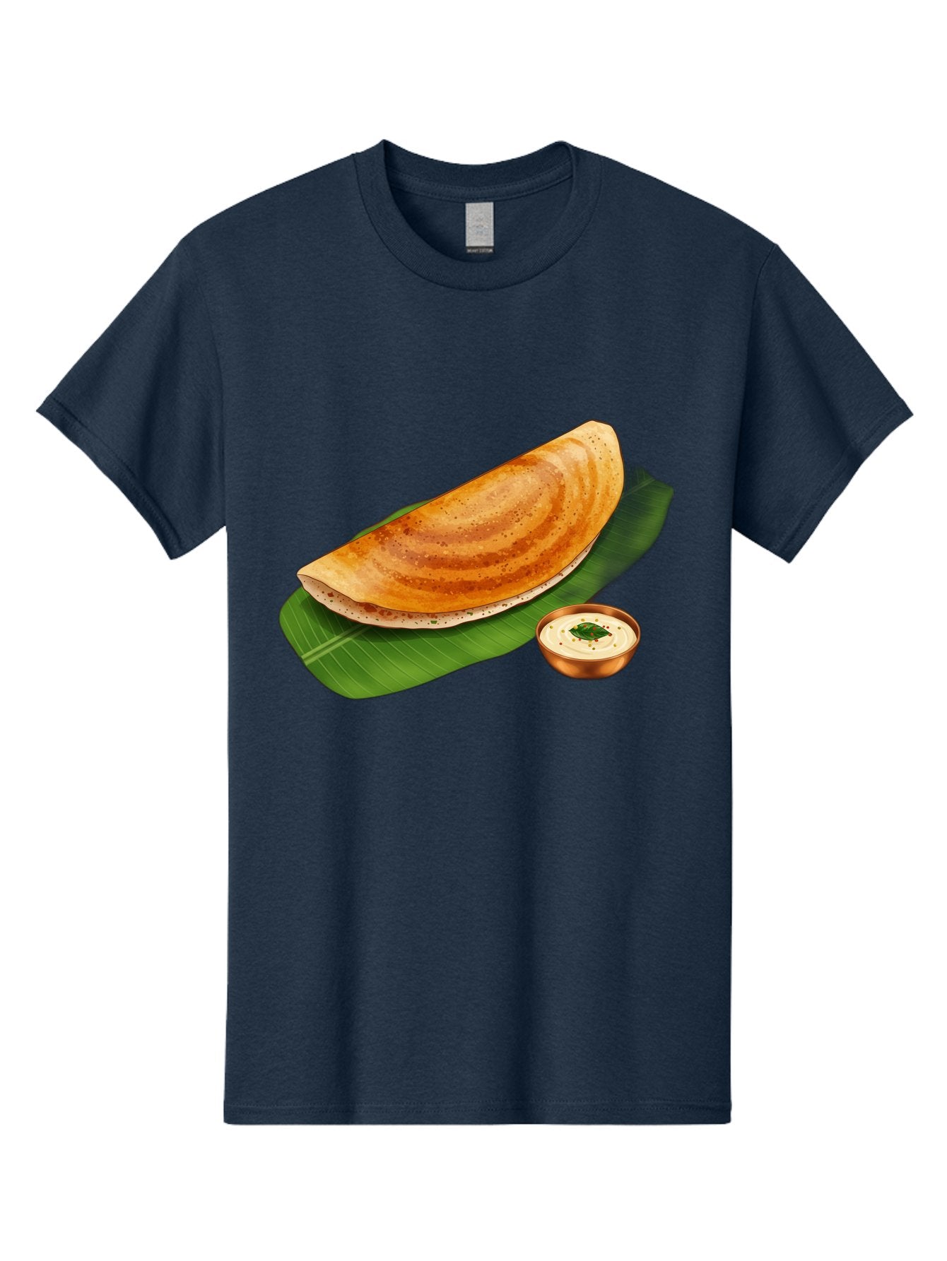 Masala-Dosa-With-Chutney Men'S Graphic Tee, 100% Cotton, Comfortable Casual Summer Wear, Machine Washable, Crispy Dosa, South Indian Cuisine, Fermented Rice Crepe, Chutney, Traditional Breakfast, Indian Food, Banana Leaf, Tasty Dosai Baa988 3