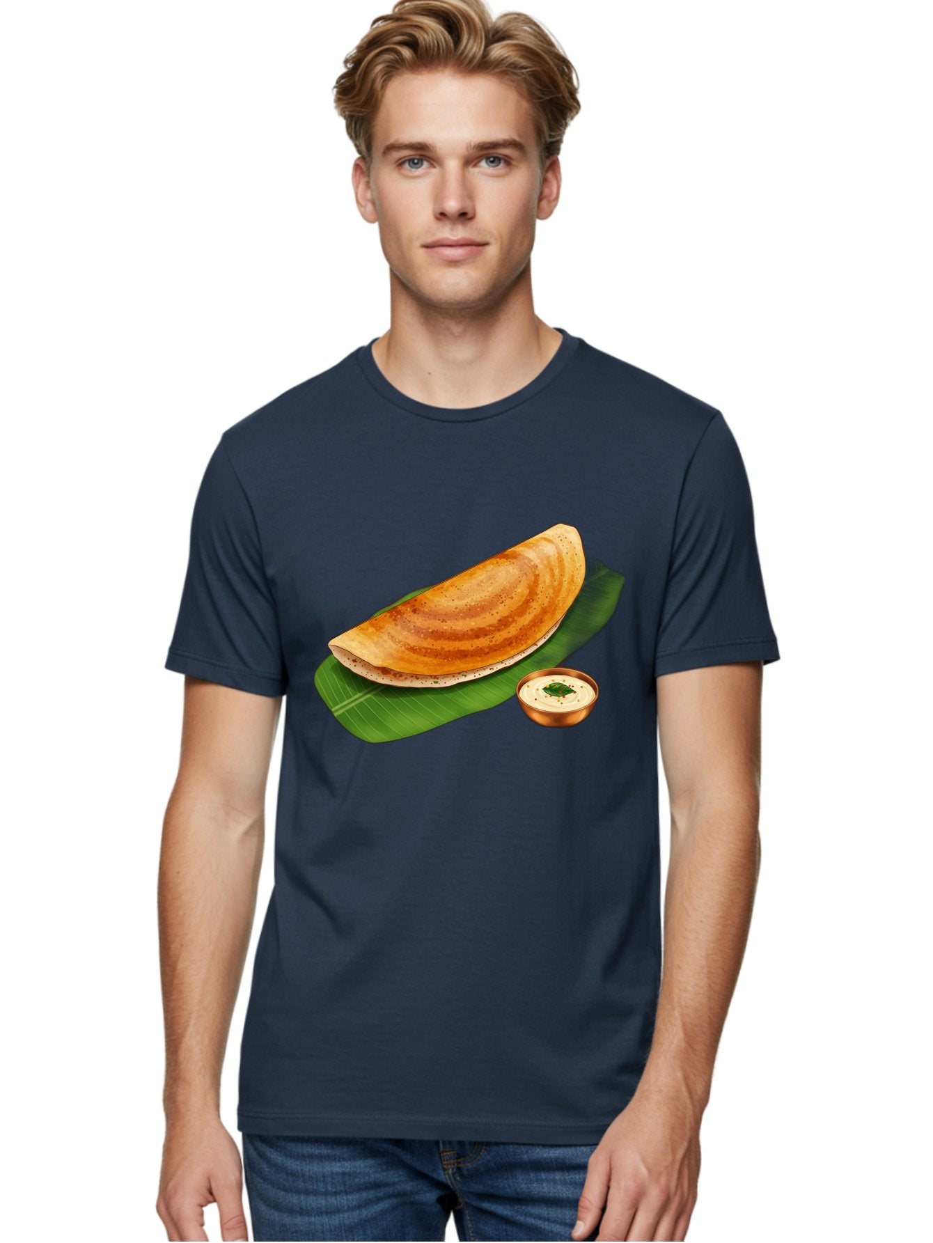 Masala-Dosa-With-Chutney Men'S Graphic Tee, 100% Cotton, Comfortable Casual Summer Wear, Machine Washable, Crispy Dosa, South Indian Cuisine, Fermented Rice Crepe, Chutney, Traditional Breakfast, Indian Food, Banana Leaf, Tasty Dosai Baa988 22