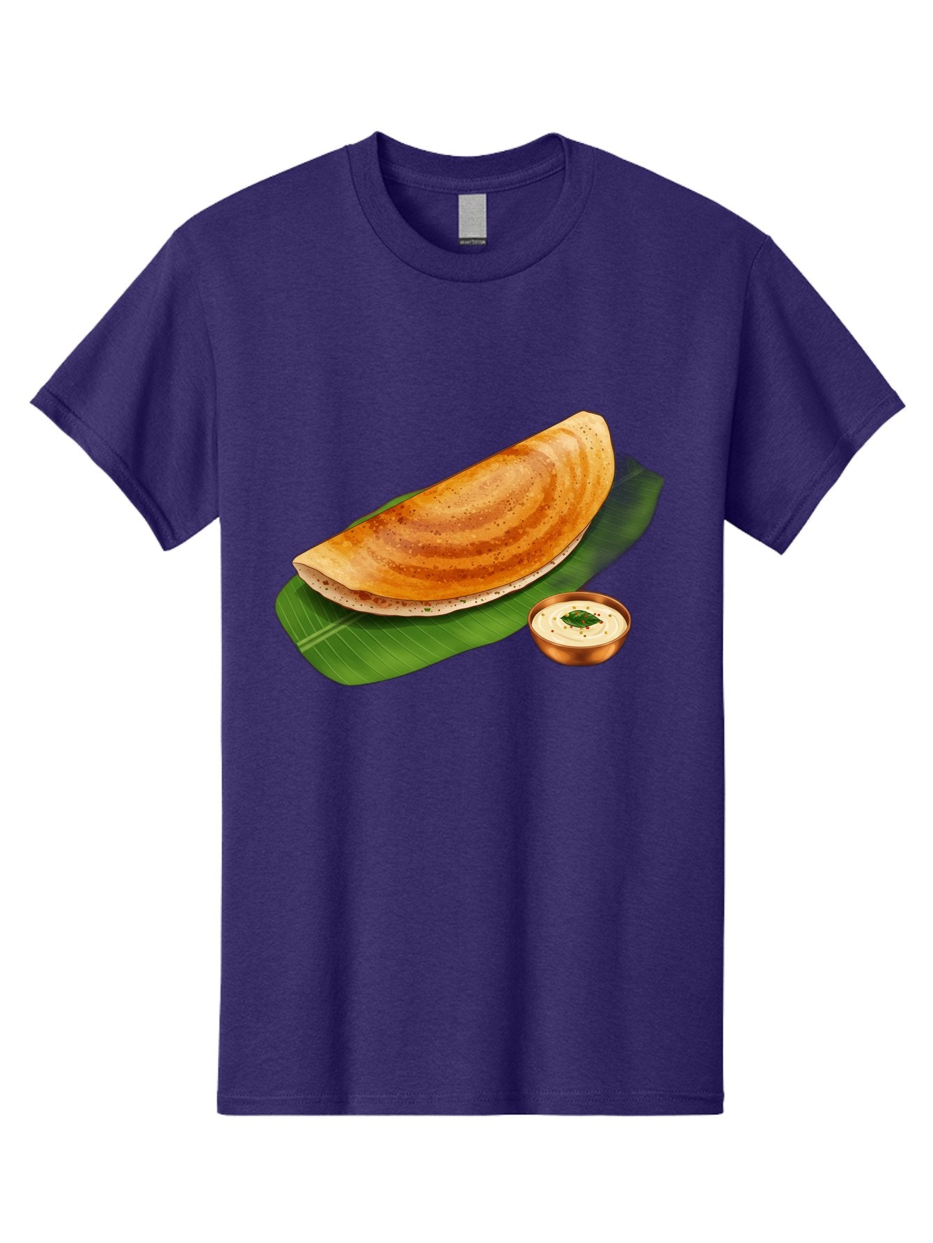Masala-Dosa-With-Chutney Men'S Graphic Tee, 100% Cotton, Comfortable Casual Summer Wear, Machine Washable, Crispy Dosa, South Indian Cuisine, Fermented Rice Crepe, Chutney, Traditional Breakfast, Indian Food, Banana Leaf, Tasty Dosai Baa988 6