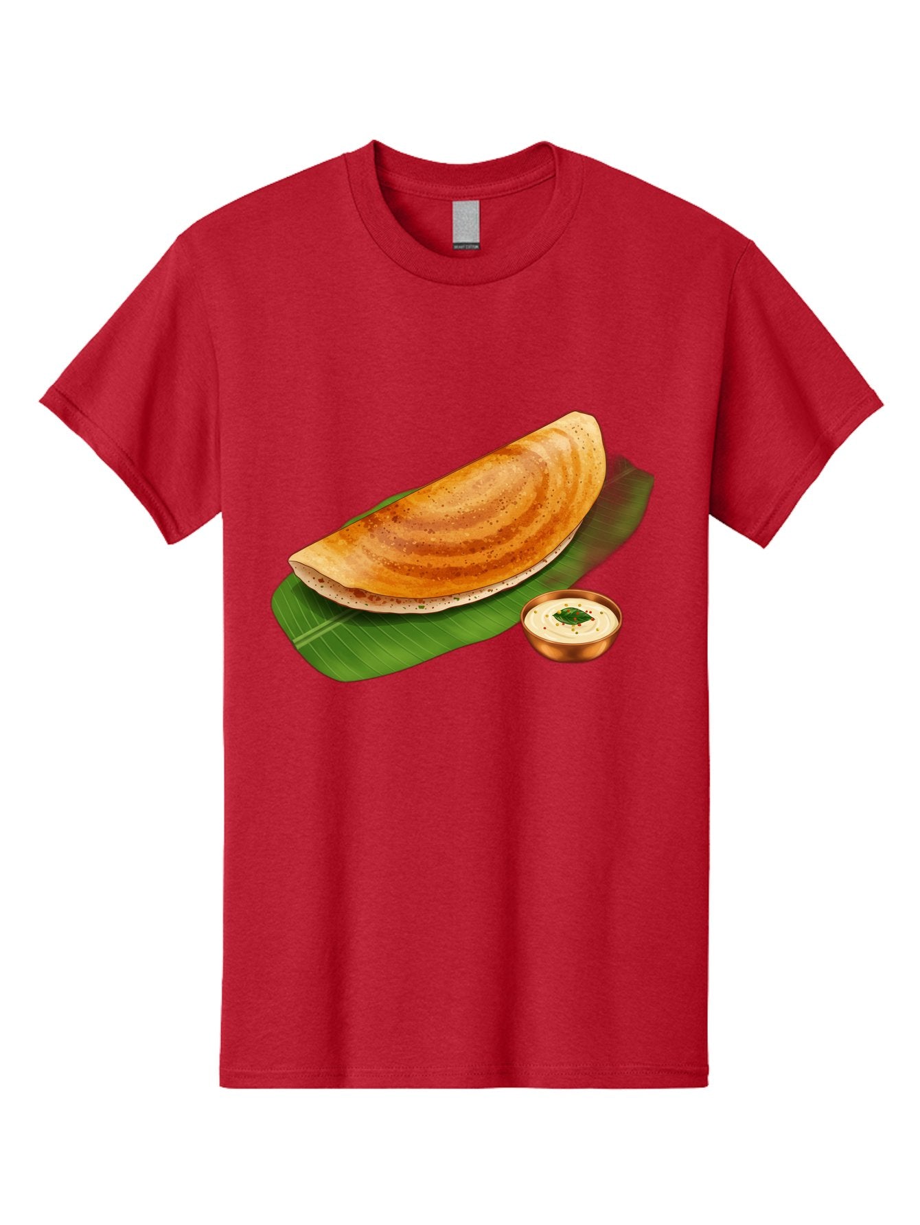 Masala-Dosa-With-Chutney Men'S Graphic Tee, 100% Cotton, Comfortable Casual Summer Wear, Machine Washable, Crispy Dosa, South Indian Cuisine, Fermented Rice Crepe, Chutney, Traditional Breakfast, Indian Food, Banana Leaf, Tasty Dosai Baa988 10