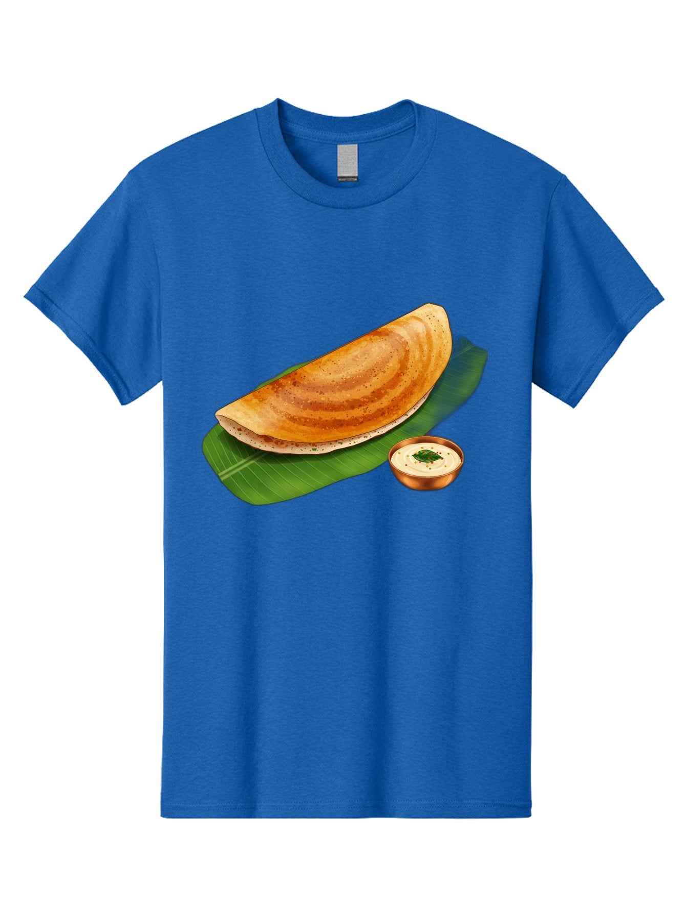Masala-Dosa-With-Chutney Men'S Graphic Tee, 100% Cotton, Comfortable Casual Summer Wear, Machine Washable, Crispy Dosa, South Indian Cuisine, Fermented Rice Crepe, Chutney, Traditional Breakfast, Indian Food, Banana Leaf, Tasty Dosai Baa988