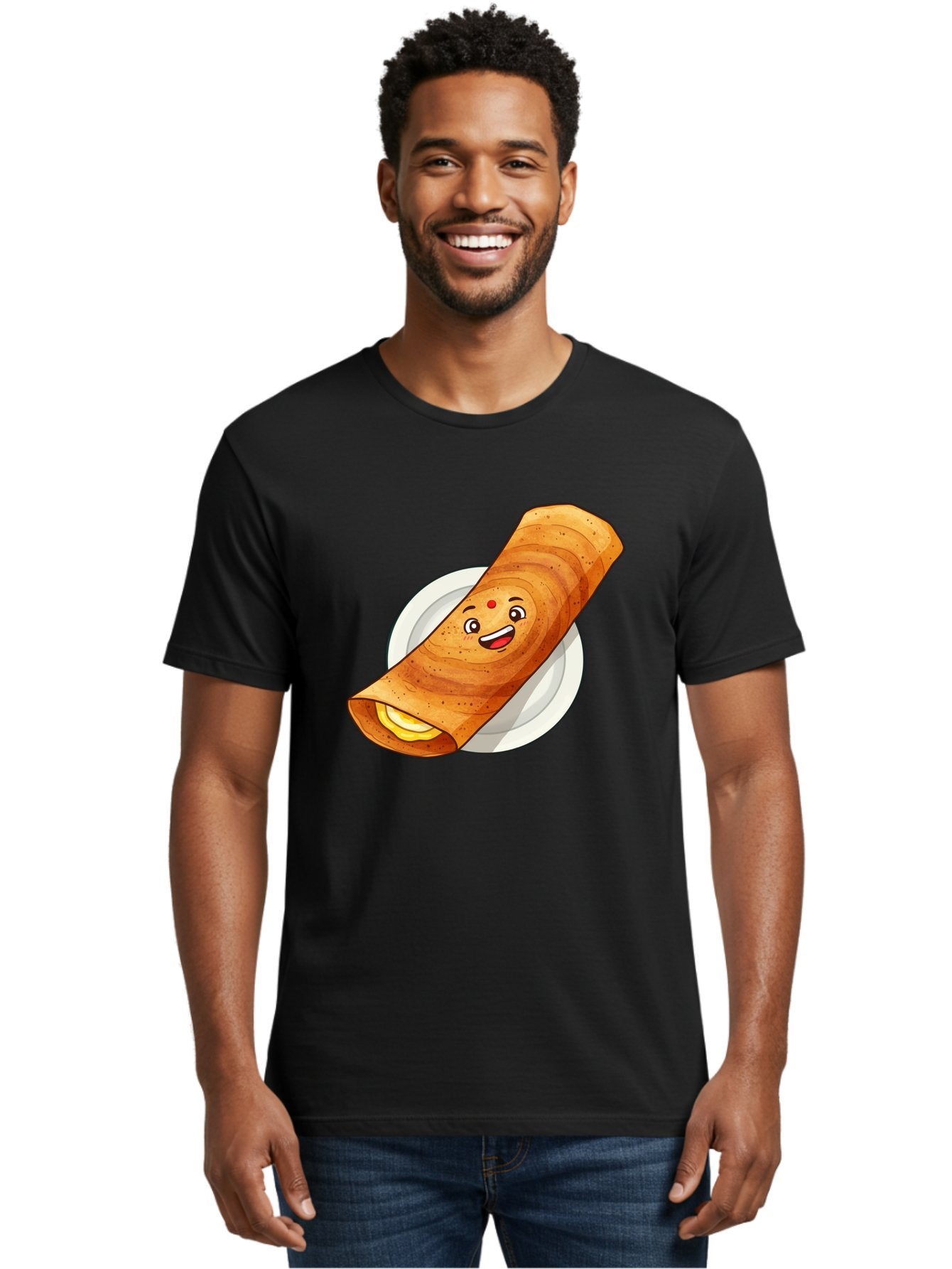 Masala-Dosa Men'S Graphic Tee, 100% Cotton, Comfortable Casual Summer Wear, Machine Washable, Indian Cuisine, Traditional Breakfast, Masala Dosa, Dosa Recipe, South Indian Food, Cartoon Food, Smiling Dosa, Dosa Illustration Baa989 28