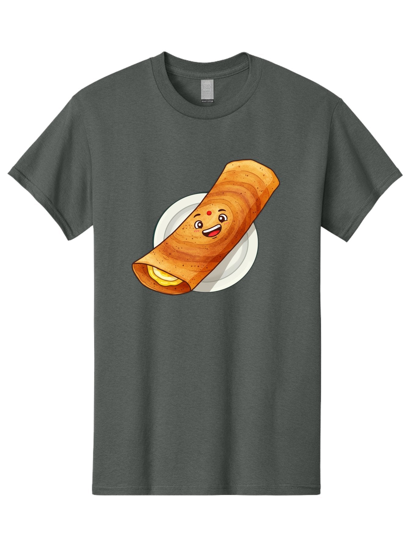 Masala-Dosa Men'S Graphic Tee, 100% Cotton, Comfortable Casual Summer Wear, Machine Washable, Indian Cuisine, Traditional Breakfast, Masala Dosa, Dosa Recipe, South Indian Food, Cartoon Food, Smiling Dosa, Dosa Illustration Baa989