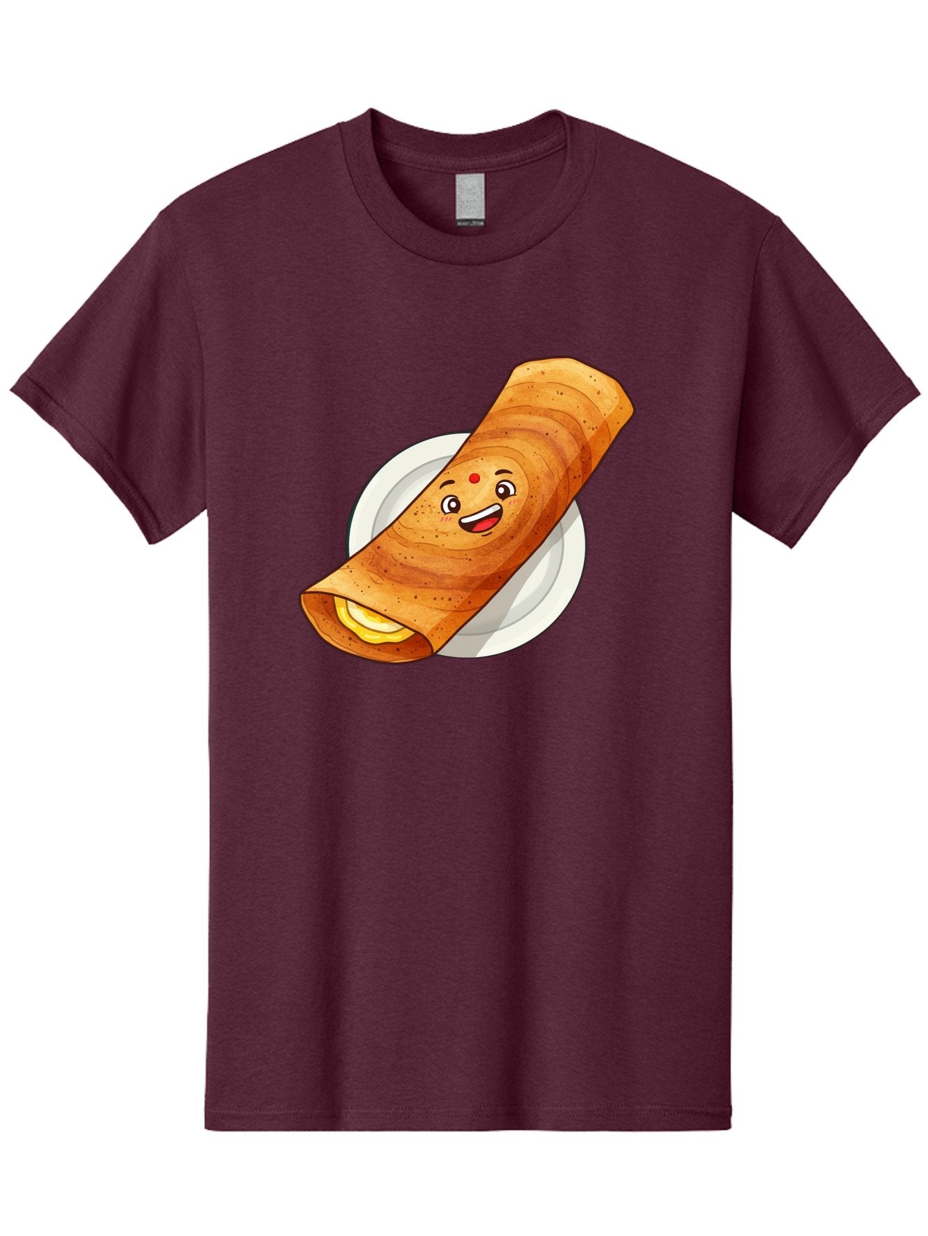 Masala-Dosa Men'S Graphic Tee, 100% Cotton, Comfortable Casual Summer Wear, Machine Washable, Indian Cuisine, Traditional Breakfast, Masala Dosa, Dosa Recipe, South Indian Food, Cartoon Food, Smiling Dosa, Dosa Illustration Baa989