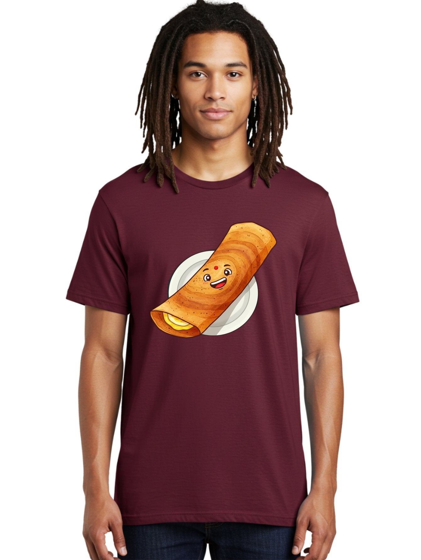 Masala-Dosa Men'S Graphic Tee, 100% Cotton, Comfortable Casual Summer Wear, Machine Washable, Indian Cuisine, Traditional Breakfast, Masala Dosa, Dosa Recipe, South Indian Food, Cartoon Food, Smiling Dosa, Dosa Illustration Baa989 21