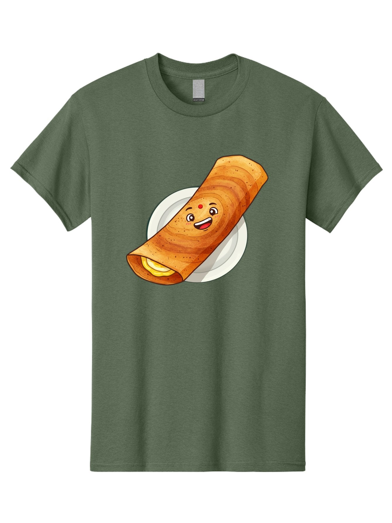 Masala-Dosa Men'S Graphic Tee, 100% Cotton, Comfortable Casual Summer Wear, Machine Washable, Indian Cuisine, Traditional Breakfast, Masala Dosa, Dosa Recipe, South Indian Food, Cartoon Food, Smiling Dosa, Dosa Illustration Baa989 10