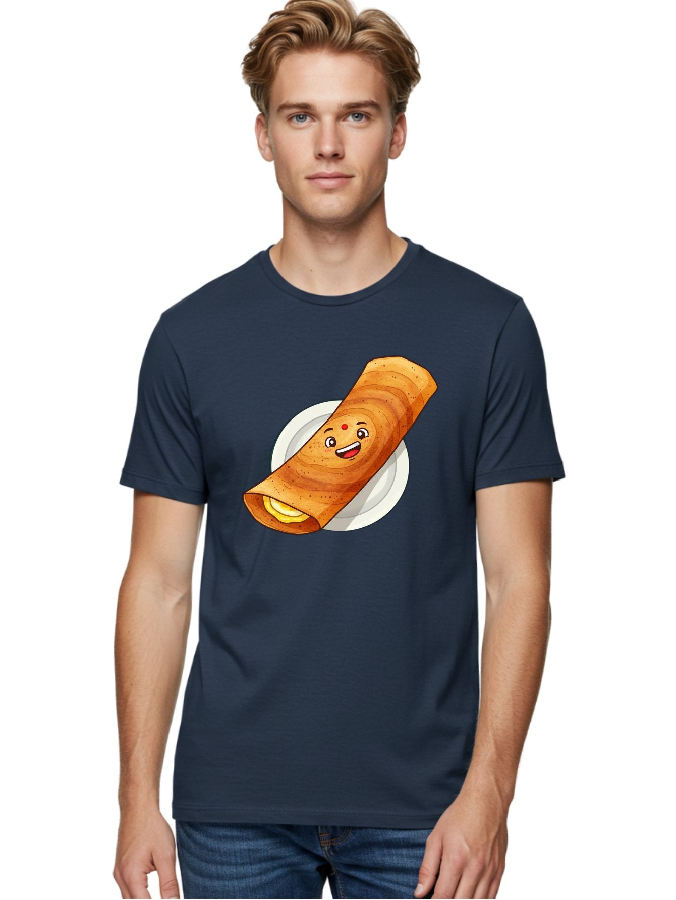 Masala-Dosa Men'S Graphic Tee, 100% Cotton, Comfortable Casual Summer Wear, Machine Washable, Indian Cuisine, Traditional Breakfast, Masala Dosa, Dosa Recipe, South Indian Food, Cartoon Food, Smiling Dosa, Dosa Illustration Baa989 29