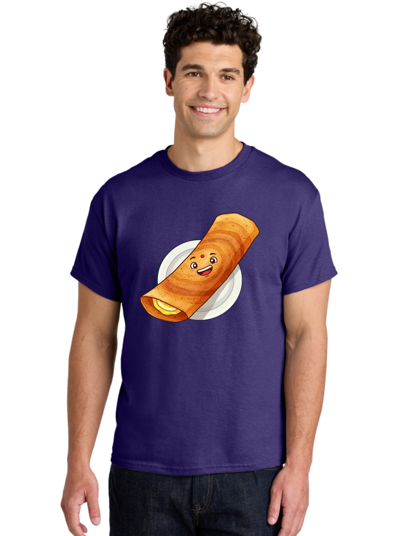 Masala-Dosa Men'S Graphic Tee, 100% Cotton, Comfortable Casual Summer Wear, Machine Washable, Indian Cuisine, Traditional Breakfast, Masala Dosa, Dosa Recipe, South Indian Food, Cartoon Food, Smiling Dosa, Dosa Illustration Baa989 30