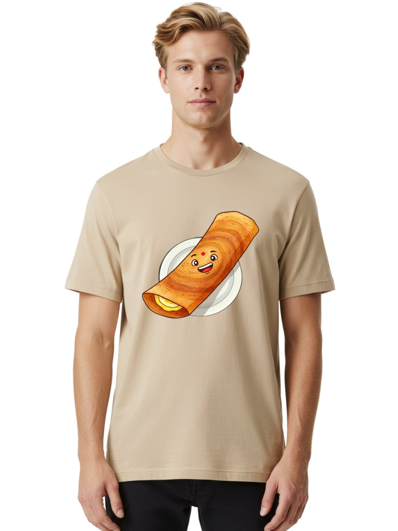 Masala-Dosa Men'S Graphic Tee, 100% Cotton, Comfortable Casual Summer Wear, Machine Washable, Indian Cuisine, Traditional Breakfast, Masala Dosa, Dosa Recipe, South Indian Food, Cartoon Food, Smiling Dosa, Dosa Illustration Baa989 23