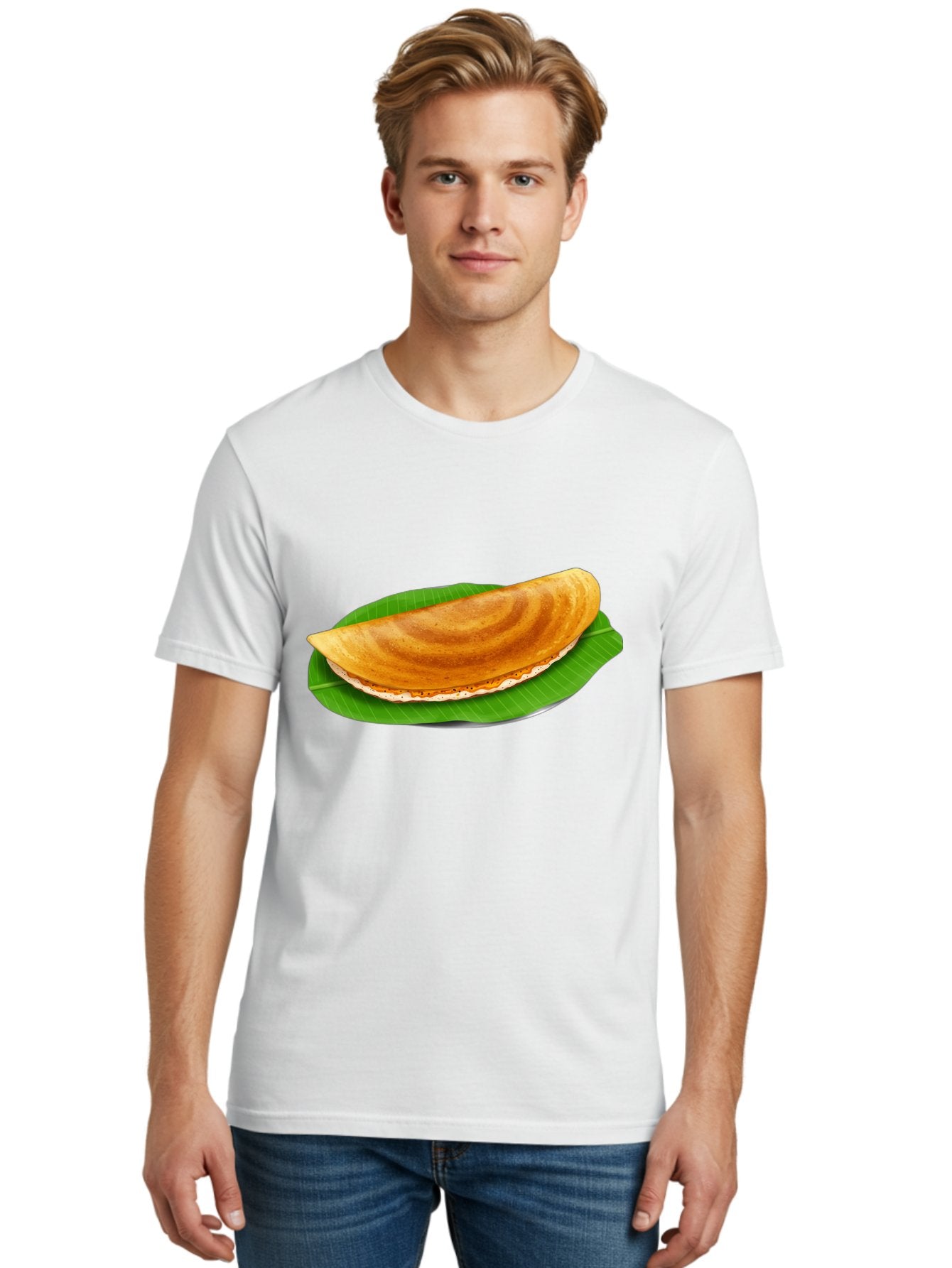 Masoori-Dosa Men'S Graphic Tee, 100% Cotton, Comfortable Casual Summer Wear, Machine Washable, Crispy Dosa, Indian Cuisine, South Indian Food, Traditional Breakfast, Fermented Rice And Lentil Crepe, Masoori Dosa Baa990 22