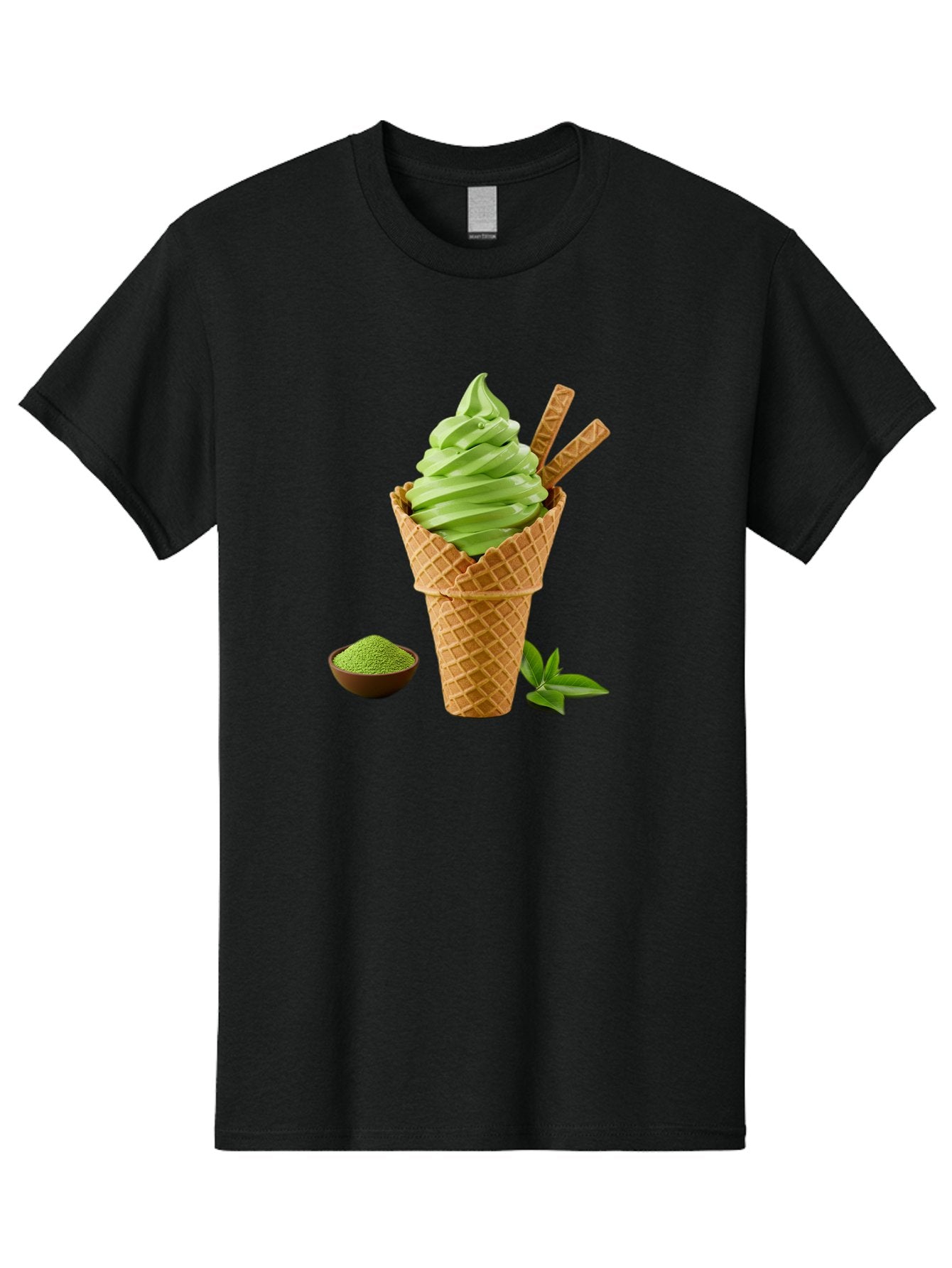 Matcha-Ice-Cream-Cone-1 Men'S Graphic Tee, 100% Cotton, Comfortable Casual Summer Wear, Machine Washable, Matcha Ice Cream Cone, Soft-Serve Ice Cream, Green Tea, Japanese Dessert, Matcha Powder, Summer Treat, Ice Cream, Green Tea Ice Cream, Baa991 4