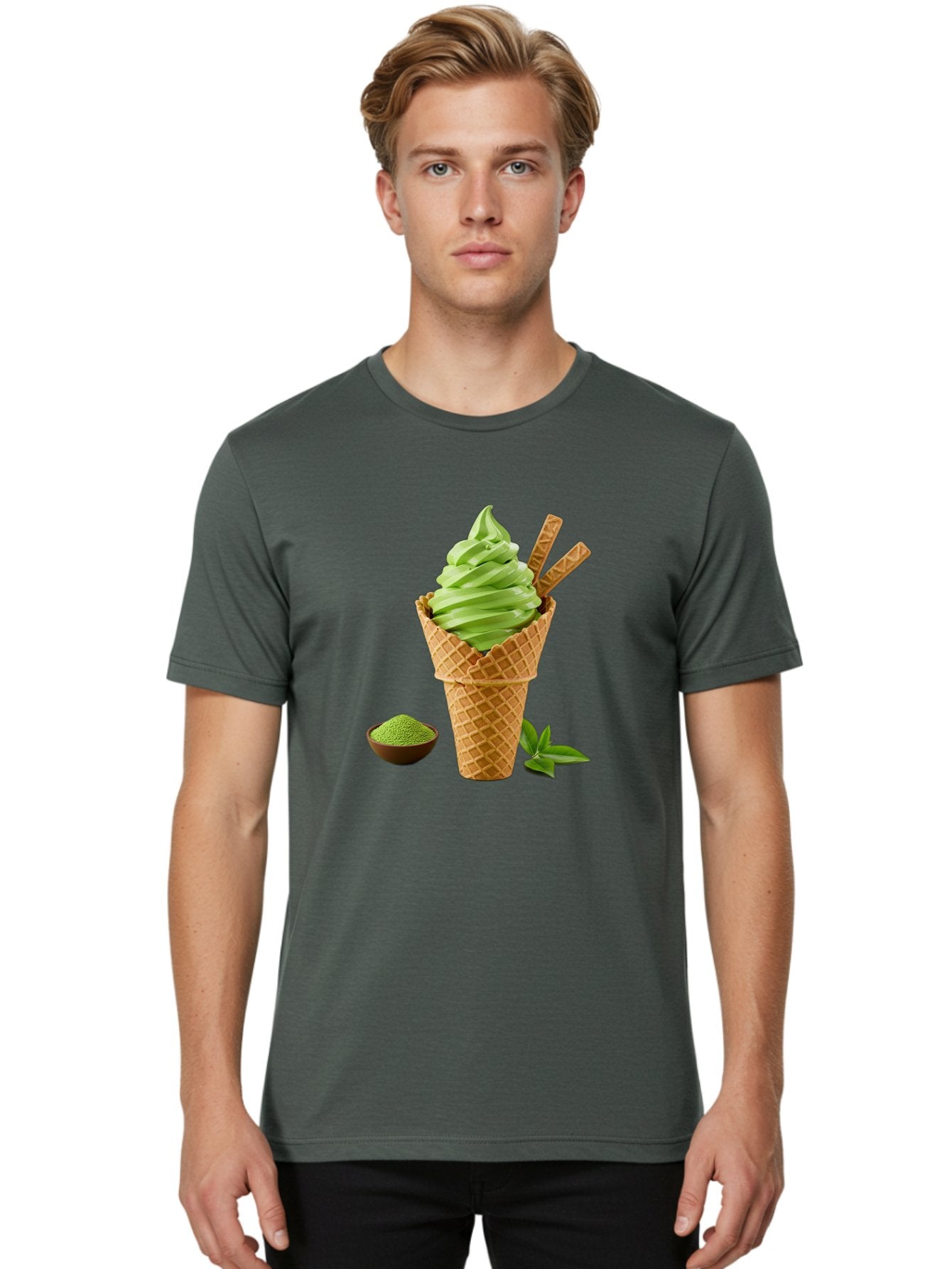 Matcha-Ice-Cream-Cone-1 Men'S Graphic Tee, 100% Cotton, Comfortable Casual Summer Wear, Machine Washable, Matcha Ice Cream Cone, Soft-Serve Ice Cream, Green Tea, Japanese Dessert, Matcha Powder, Summer Treat, Ice Cream, Green Tea Ice Cream, Baa991 28