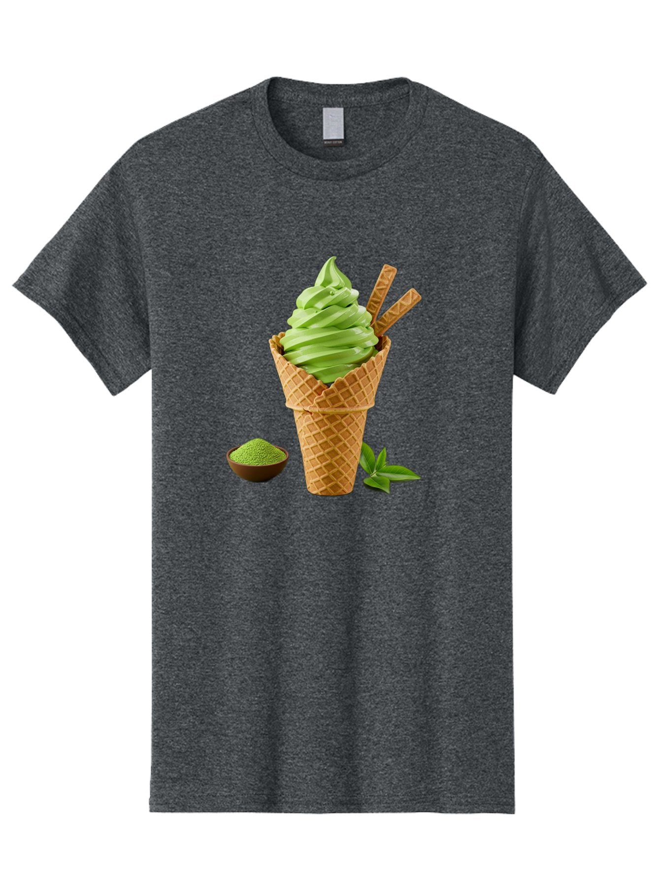 Matcha-Ice-Cream-Cone-1 Men'S Graphic Tee, 100% Cotton, Comfortable Casual Summer Wear, Machine Washable, Matcha Ice Cream Cone, Soft-Serve Ice Cream, Green Tea, Japanese Dessert, Matcha Powder, Summer Treat, Ice Cream, Green Tea Ice Cream, Baa991