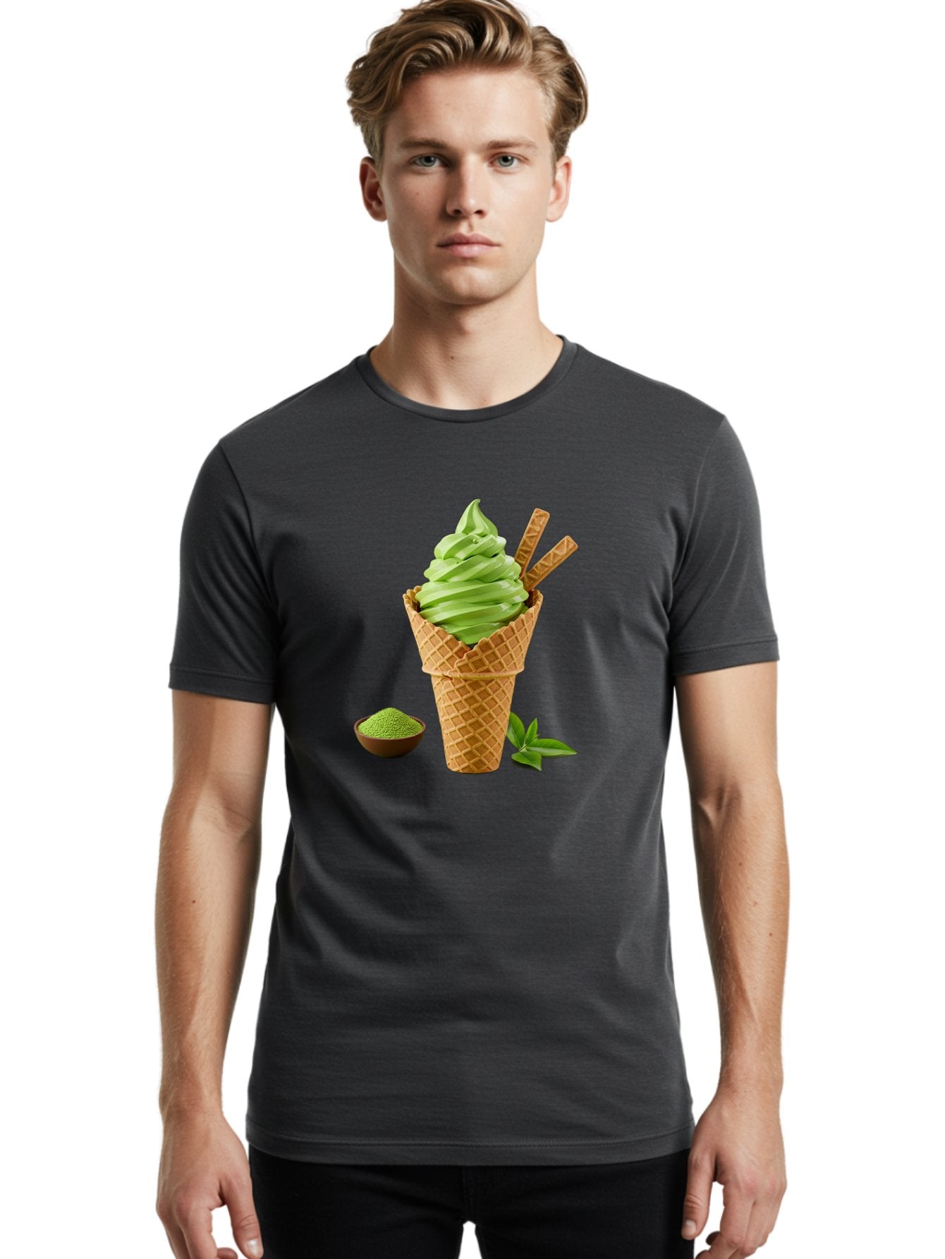 Matcha-Ice-Cream-Cone-1 Men'S Graphic Tee, 100% Cotton, Comfortable Casual Summer Wear, Machine Washable, Matcha Ice Cream Cone, Soft-Serve Ice Cream, Green Tea, Japanese Dessert, Matcha Powder, Summer Treat, Ice Cream, Green Tea Ice Cream, Baa991 19