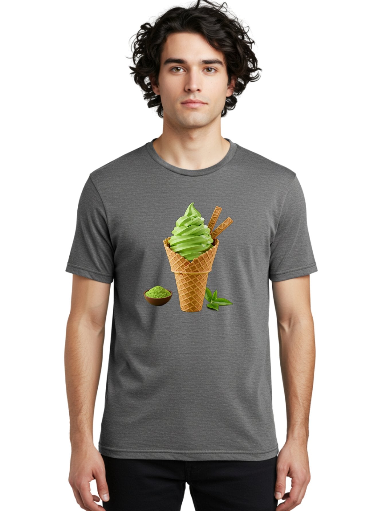 Matcha-Ice-Cream-Cone-1 Men'S Graphic Tee, 100% Cotton, Comfortable Casual Summer Wear, Machine Washable, Matcha Ice Cream Cone, Soft-Serve Ice Cream, Green Tea, Japanese Dessert, Matcha Powder, Summer Treat, Ice Cream, Green Tea Ice Cream, Baa991 16