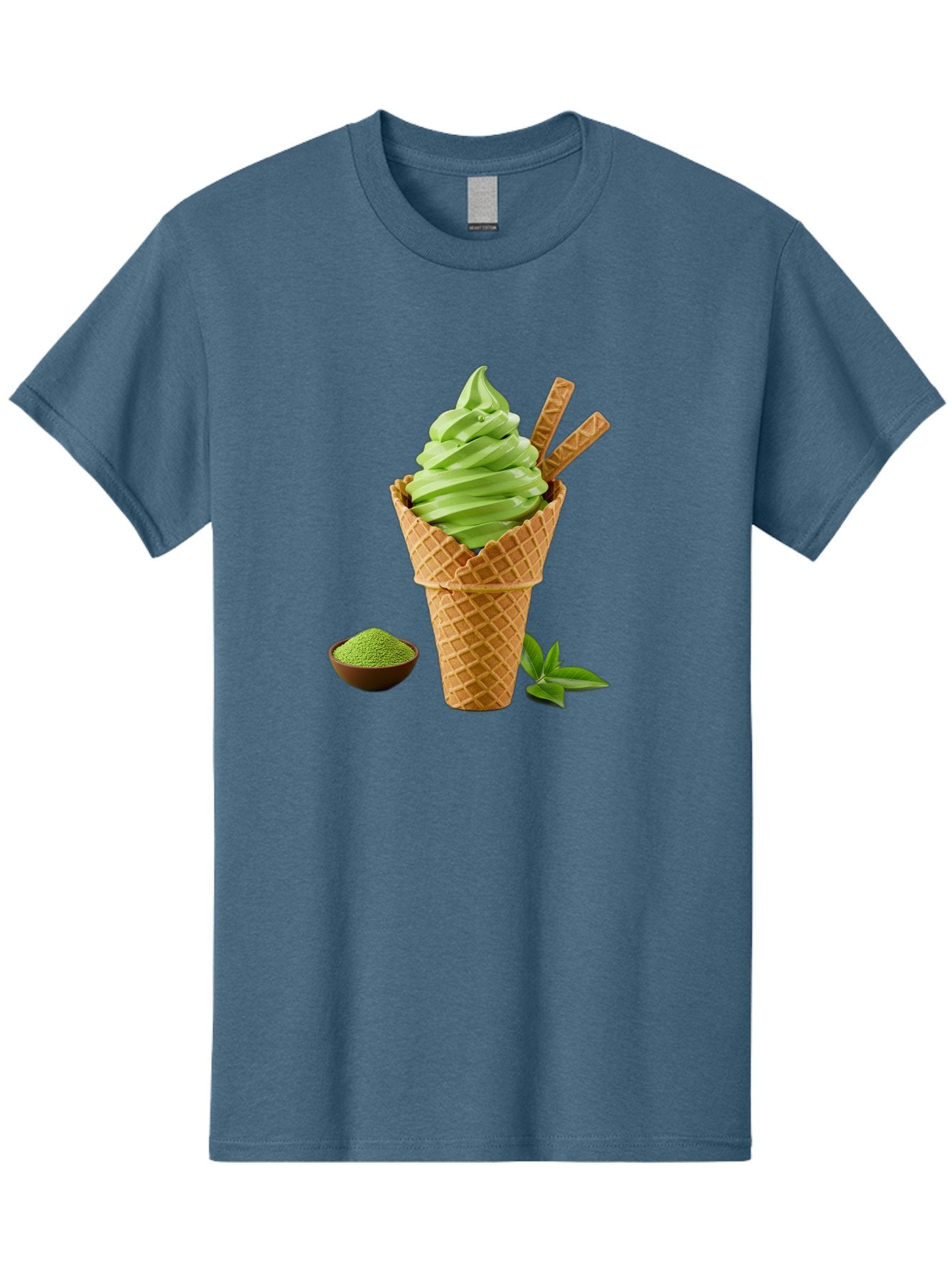 Matcha-Ice-Cream-Cone-1 Men'S Graphic Tee, 100% Cotton, Comfortable Casual Summer Wear, Machine Washable, Matcha Ice Cream Cone, Soft-Serve Ice Cream, Green Tea, Japanese Dessert, Matcha Powder, Summer Treat, Ice Cream, Green Tea Ice Cream, Baa991
