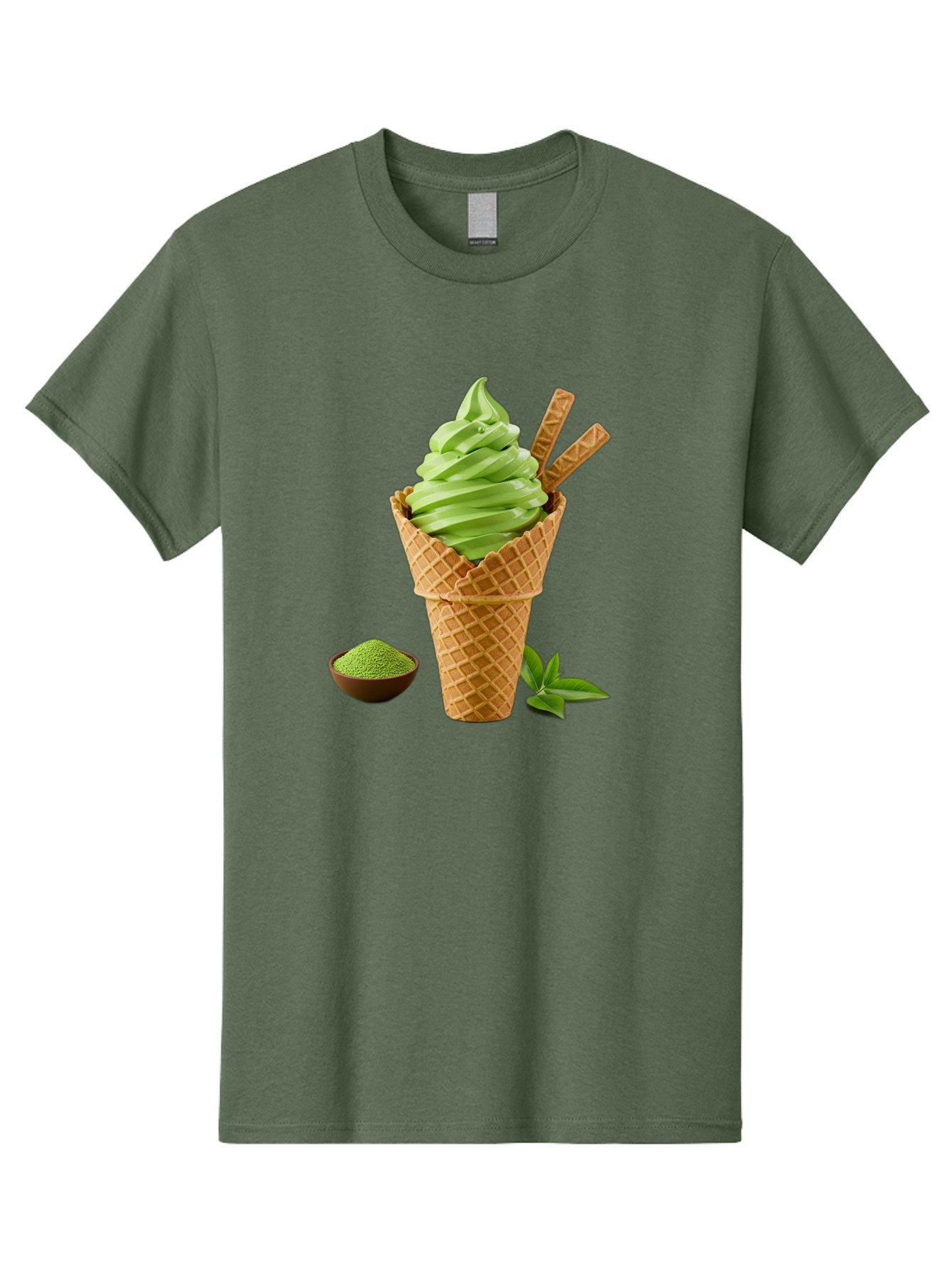 Matcha-Ice-Cream-Cone-1 Men'S Graphic Tee, 100% Cotton, Comfortable Casual Summer Wear, Machine Washable, Matcha Ice Cream Cone, Soft-Serve Ice Cream, Green Tea, Japanese Dessert, Matcha Powder, Summer Treat, Ice Cream, Green Tea Ice Cream, Baa991 13