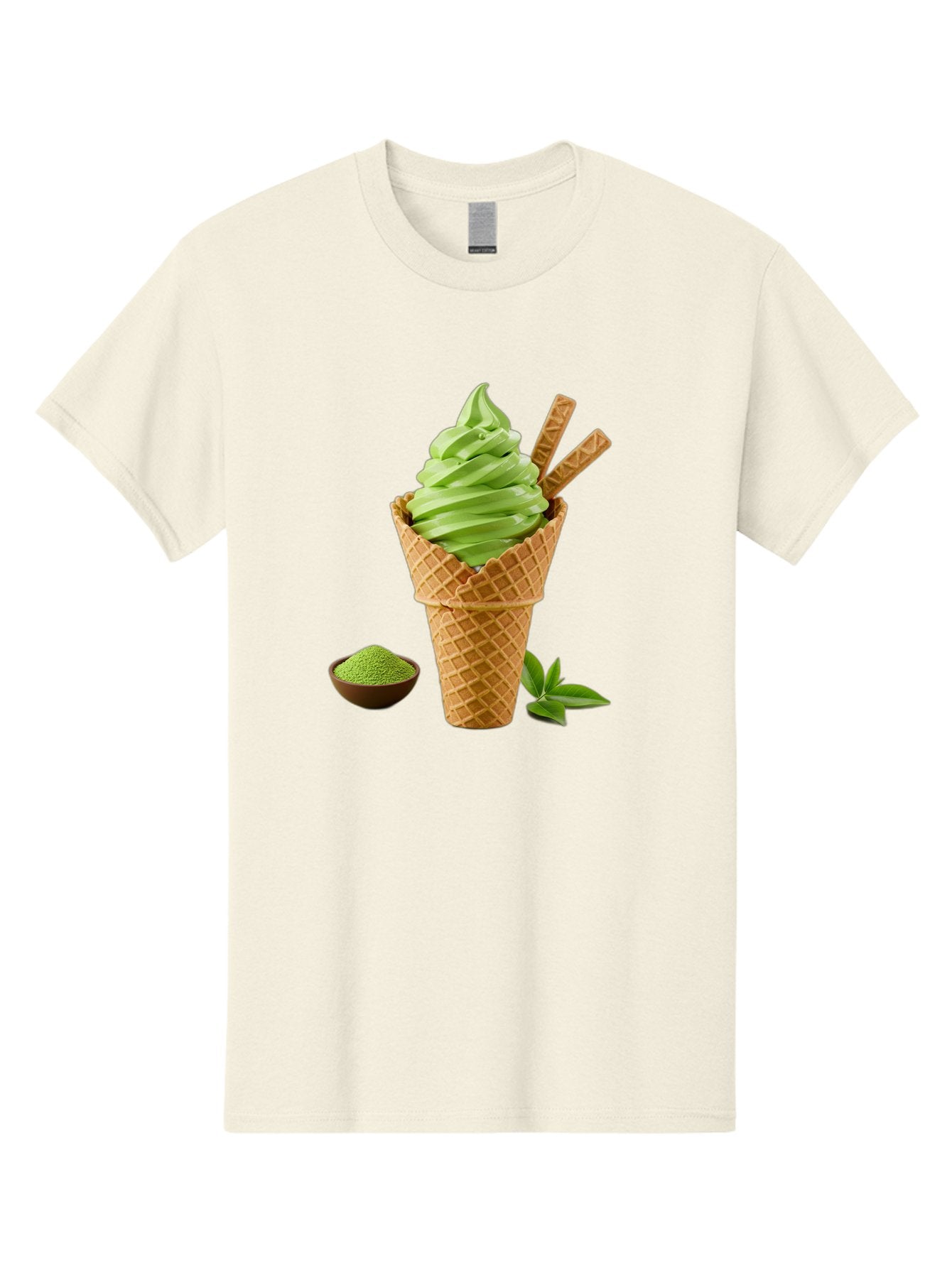 Matcha-Ice-Cream-Cone-1 Men'S Graphic Tee, 100% Cotton, Comfortable Casual Summer Wear, Machine Washable, Matcha Ice Cream Cone, Soft-Serve Ice Cream, Green Tea, Japanese Dessert, Matcha Powder, Summer Treat, Ice Cream, Green Tea Ice Cream, Baa991 3