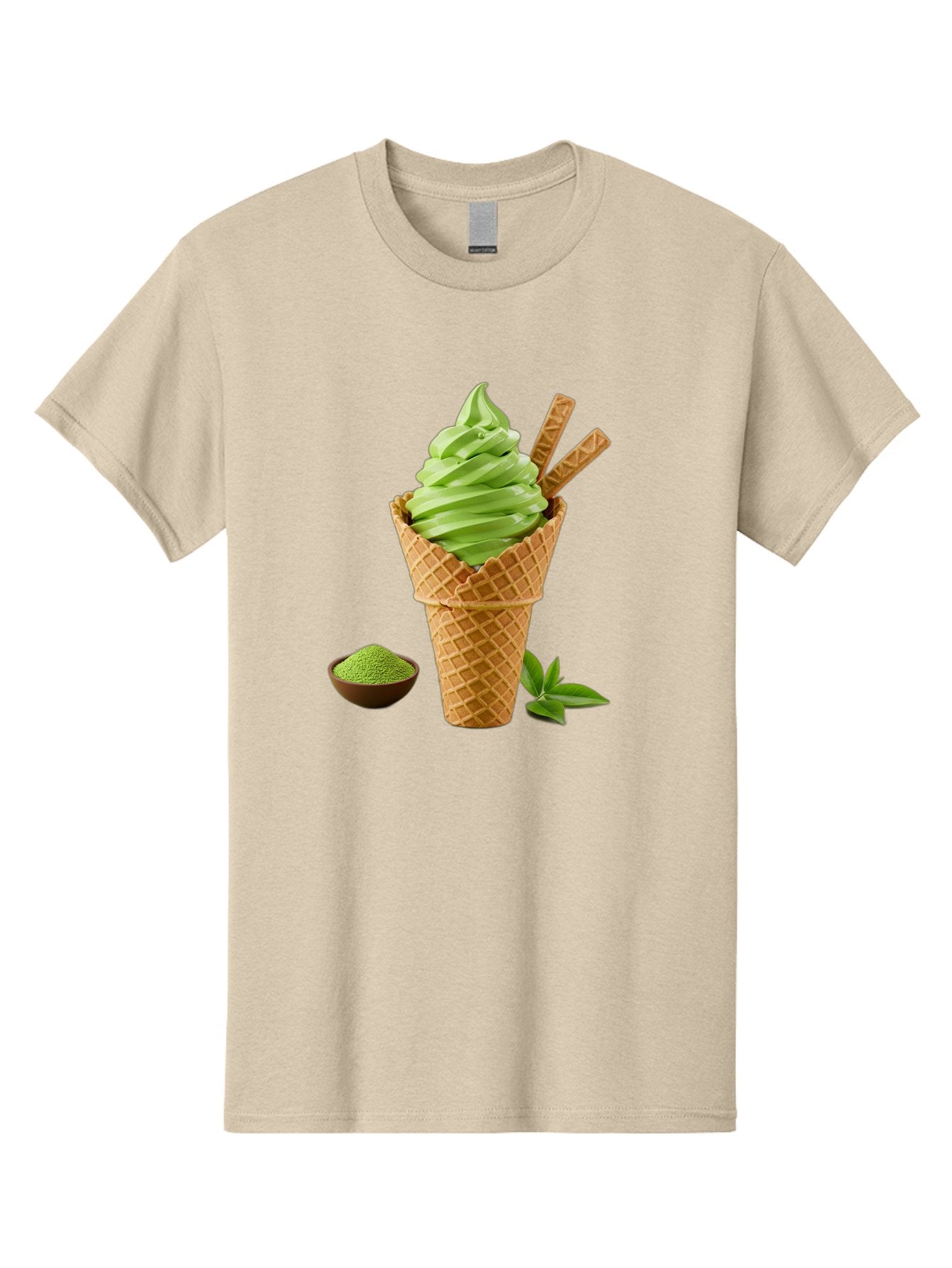 Matcha-Ice-Cream-Cone-1 Men'S Graphic Tee, 100% Cotton, Comfortable Casual Summer Wear, Machine Washable, Matcha Ice Cream Cone, Soft-Serve Ice Cream, Green Tea, Japanese Dessert, Matcha Powder, Summer Treat, Ice Cream, Green Tea Ice Cream, Baa991 5