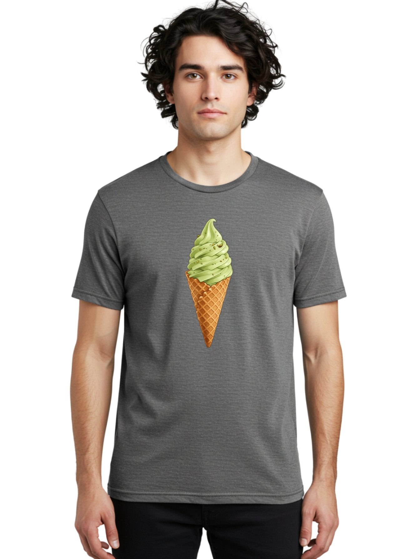 Matcha-Ice-Cream-Cone Men'S Graphic Tee, 100% Cotton, Comfortable Casual Summer Wear, Machine Washable, Matcha Ice Cream, Soft Serve Ice Cream, Waffle Cone, Green Tea Flavor, Sweet Treat, Summer Dessert, Ice Cream Cone, Creamy Texture Baa992 24
