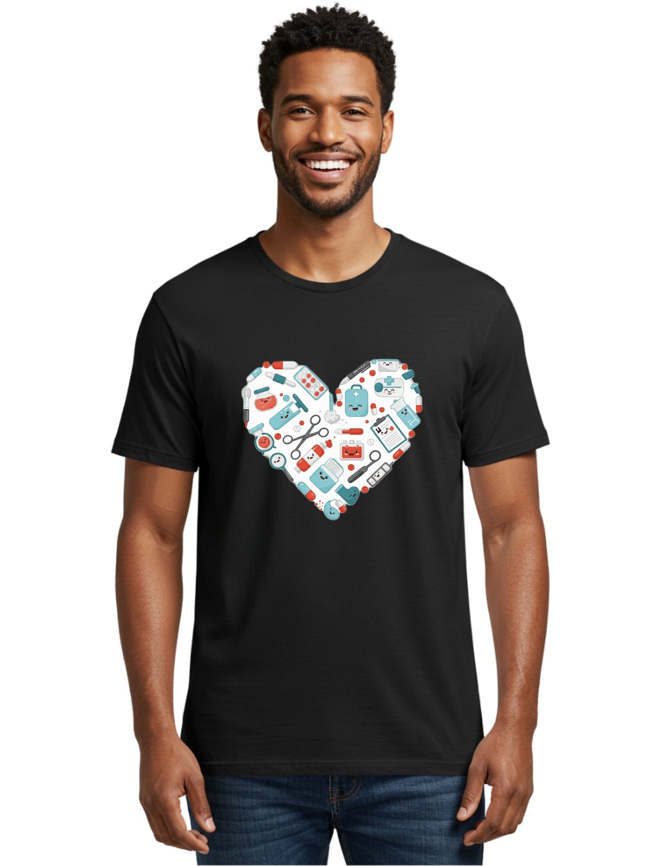 Medical-Heart Men'S Graphic Tee, 100% Cotton, Comfortable Casual Summer Wear, Machine Washable, Heart Shape, Medical Supplies, Healthcare Symbols, First Aid Kit, Medical Tools, Healthcare Icons, Medical Equipment, Health Care, Medical Kit, Baa995 23