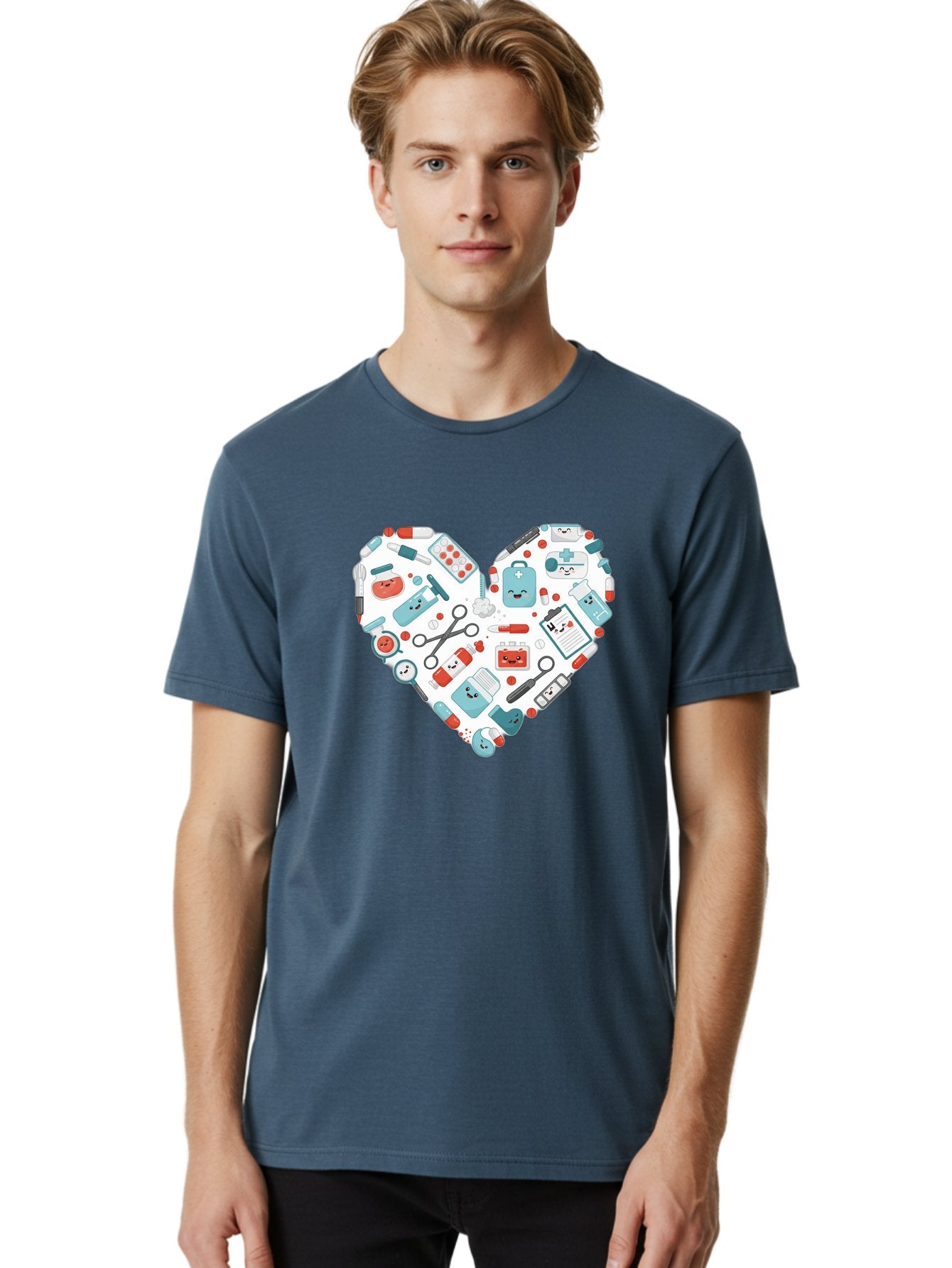 Medical-Heart Men'S Graphic Tee, 100% Cotton, Comfortable Casual Summer Wear, Machine Washable, Heart Shape, Medical Supplies, Healthcare Symbols, First Aid Kit, Medical Tools, Healthcare Icons, Medical Equipment, Health Care, Medical Kit, Baa995 21