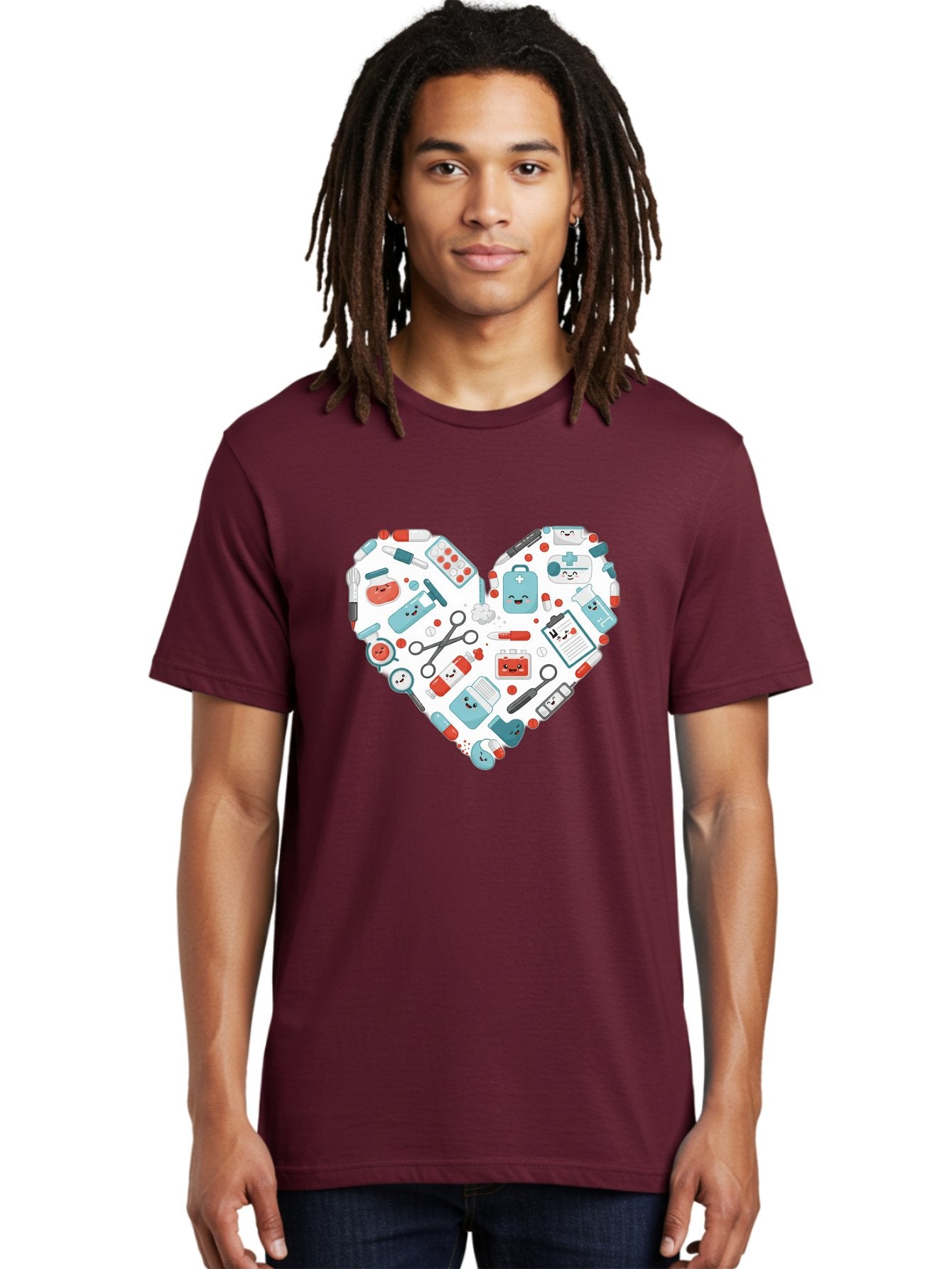 Medical-Heart Men'S Graphic Tee, 100% Cotton, Comfortable Casual Summer Wear, Machine Washable, Heart Shape, Medical Supplies, Healthcare Symbols, First Aid Kit, Medical Tools, Healthcare Icons, Medical Equipment, Health Care, Medical Kit, Baa995 24