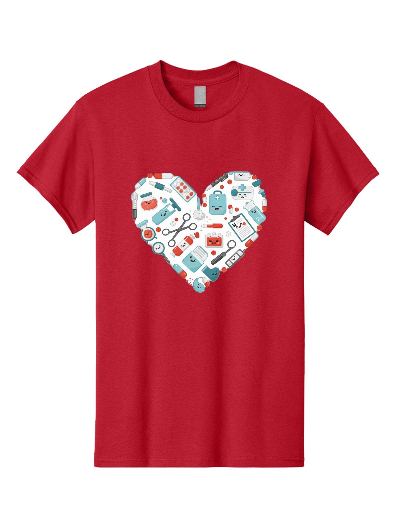 Medical-Heart Men'S Graphic Tee, 100% Cotton, Comfortable Casual Summer Wear, Machine Washable, Heart Shape, Medical Supplies, Healthcare Symbols, First Aid Kit, Medical Tools, Healthcare Icons, Medical Equipment, Health Care, Medical Kit, Baa995