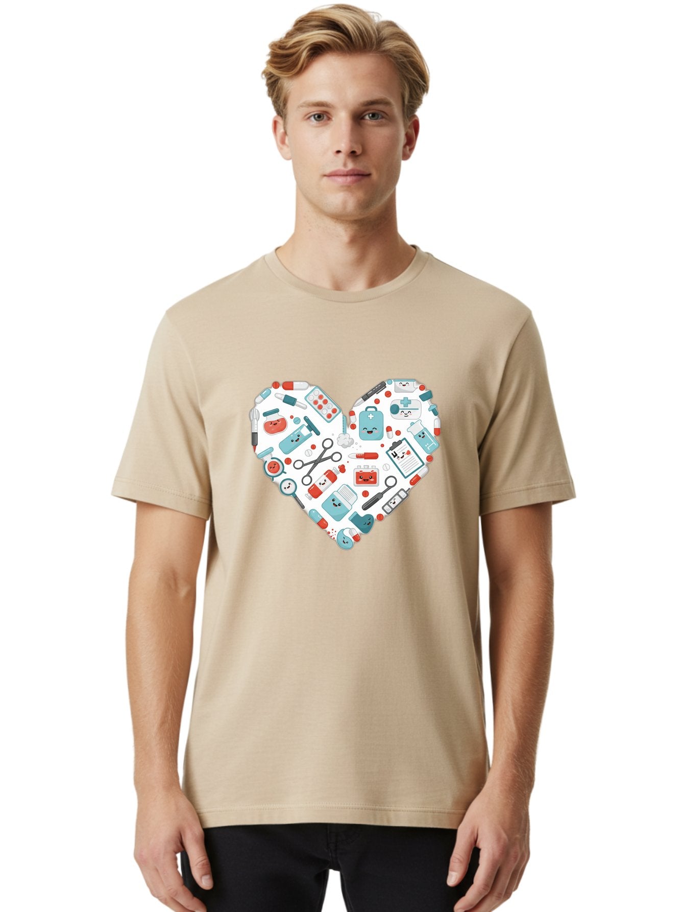 Medical-Heart Men'S Graphic Tee, 100% Cotton, Comfortable Casual Summer Wear, Machine Washable, Heart Shape, Medical Supplies, Healthcare Symbols, First Aid Kit, Medical Tools, Healthcare Icons, Medical Equipment, Health Care, Medical Kit, Baa995 25