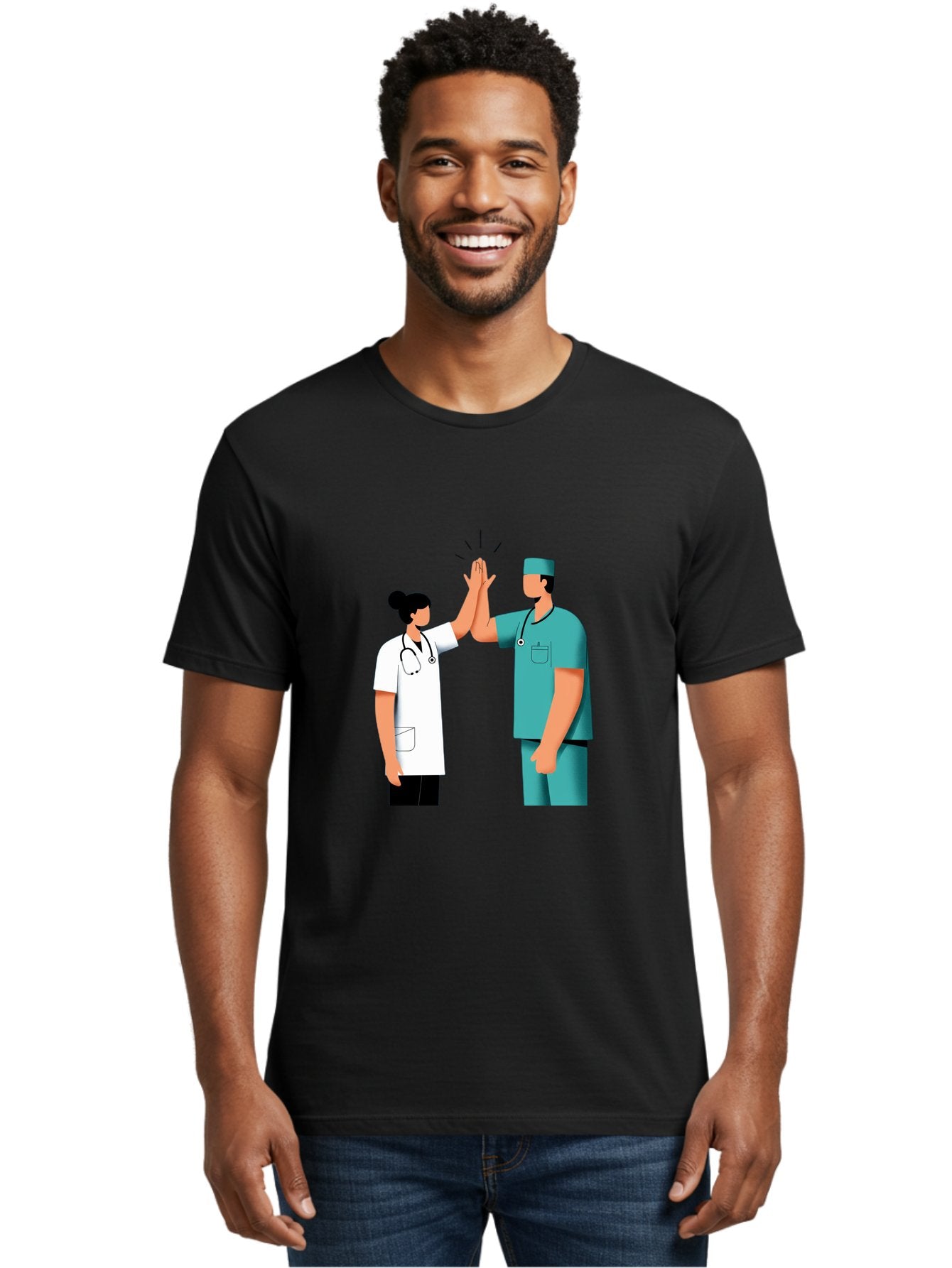 Medical-Professionals-High-Five Men'S Graphic Tee, 100% Cotton, Comfortable Casual Summer Wear, Machine Washable, Doctors Giving High Five, Medical Professionals, Teamwork, Healthcare Workers, Stethoscope, Medical Scrubs, Teamwork Success, Baa997 17