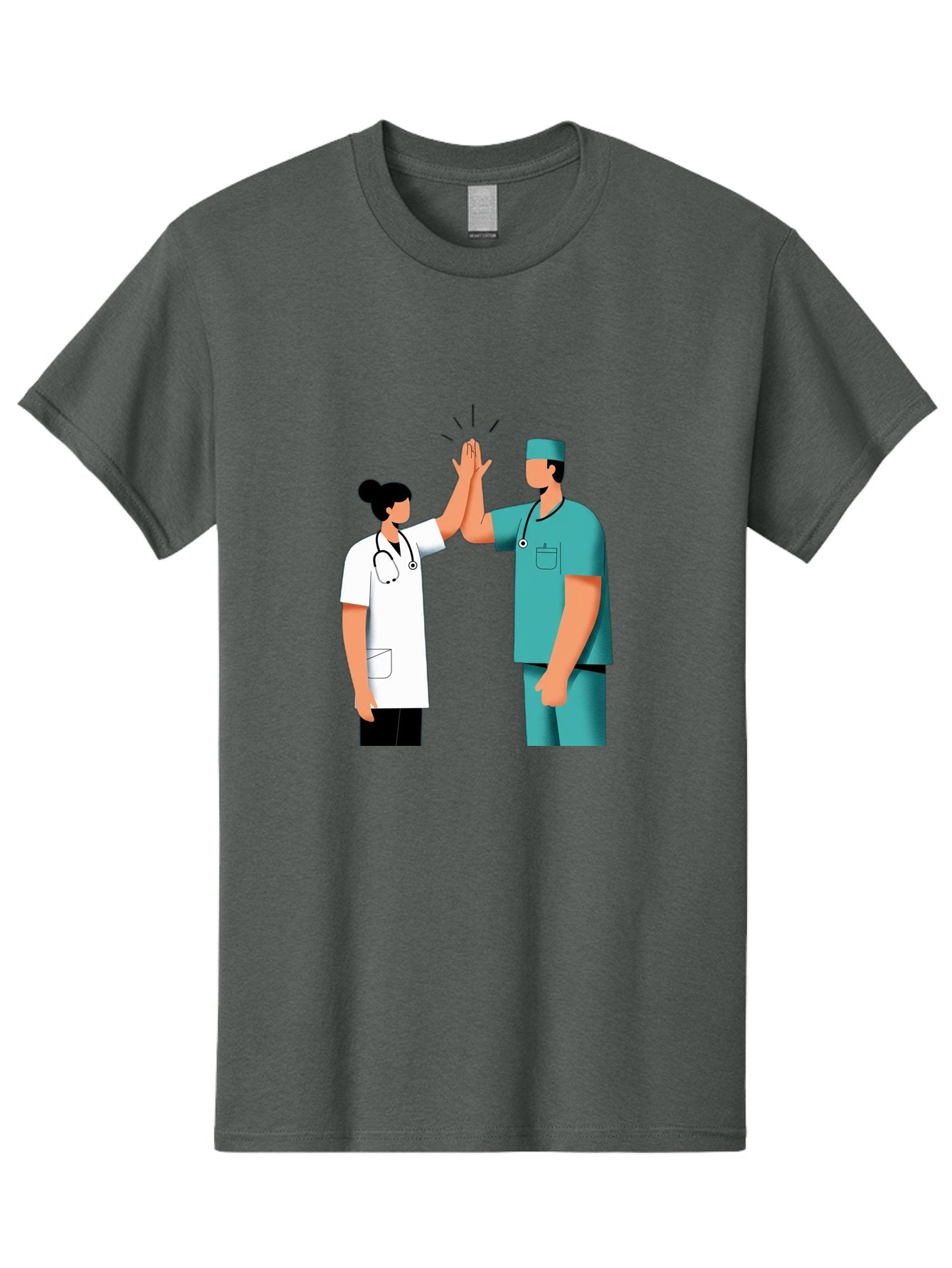 Medical-Professionals-High-Five Men'S Graphic Tee, 100% Cotton, Comfortable Casual Summer Wear, Machine Washable, Doctors Giving High Five, Medical Professionals, Teamwork, Healthcare Workers, Stethoscope, Medical Scrubs, Teamwork Success, Baa997 7